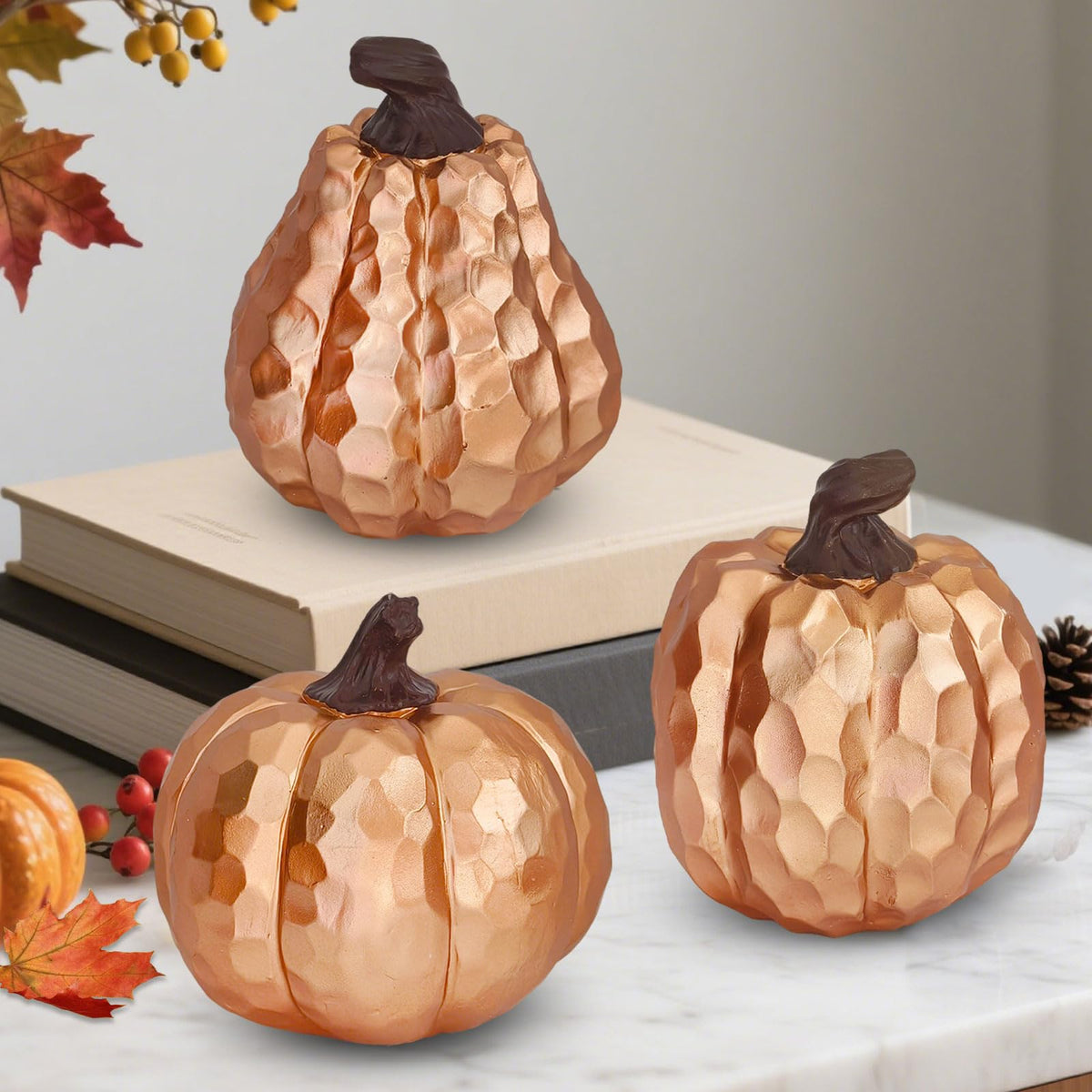 Binqiuu 6Inch Fall Pumpkin Decor Set of 3, Resin Pumpkins Thanksgiving Table Decor, Faux Pumpkins Suitable for Fall Home Decor,Fall Table Decorations,Fall Mantel Decor