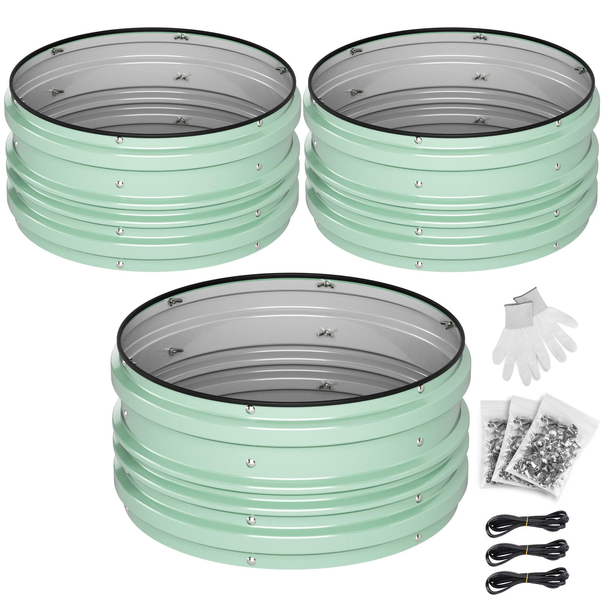 WORKPRO 3Pcs 2x2x1ft Galvanized Raised Garden Bed Set, Rust & Corrosion Protection, Easy Assembly, Safe Edge, Ideal for Vegetables & Flowers, Green