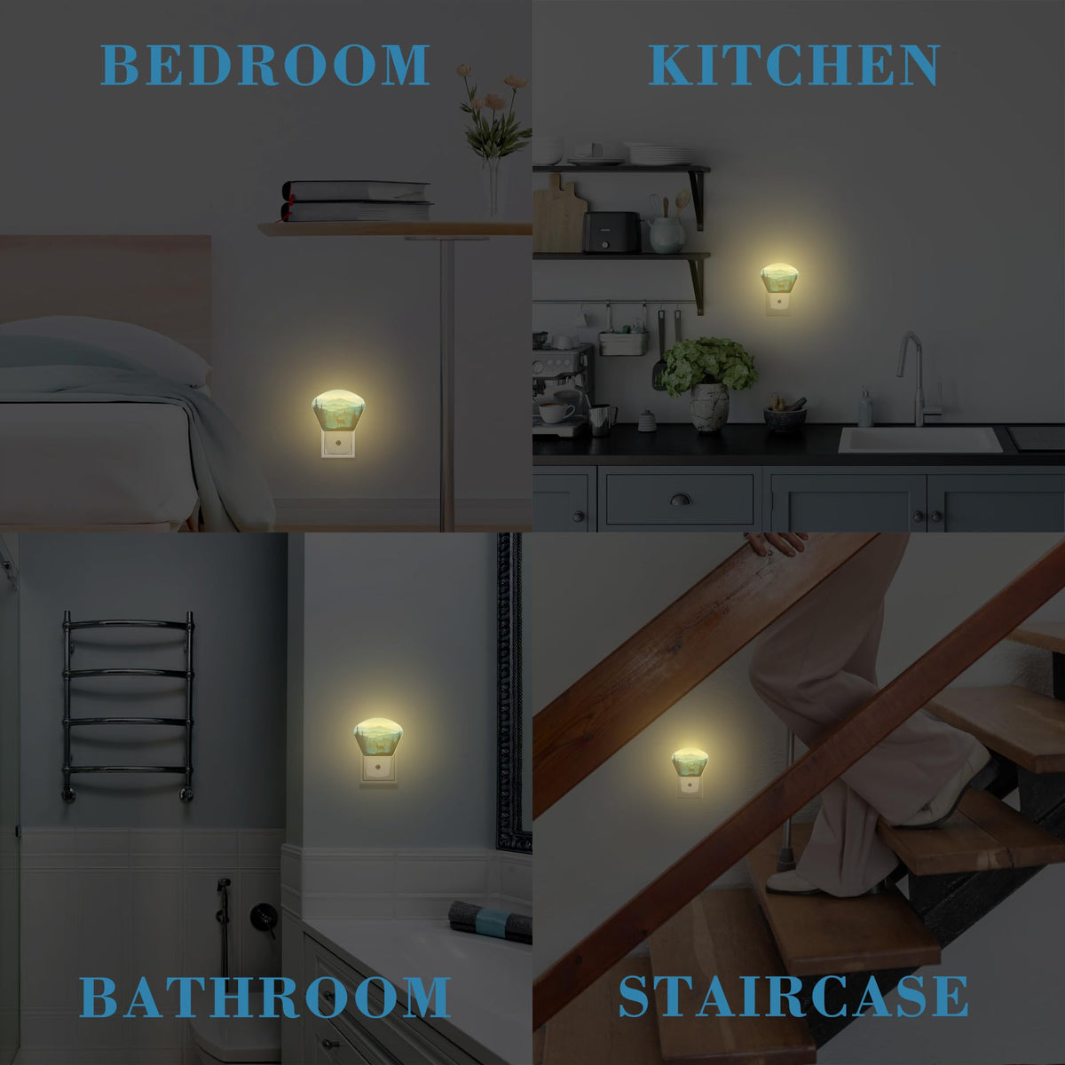 Uiaoiais Blue Misty Mountains Plug in Night Lights, Deer Nightlight Plug Into Wall Dusk to Dawn Sensor for Kid Girls Boys Women Men Bedroom, Hallway, Kitchen, Bathroom, Stairs Decor