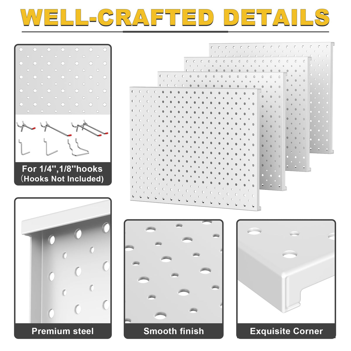 Ultrawall Metal Pegboard Panels, Pegboard Wall Organizer, Peg Boards for Wall, Garage Tool Storage Organization, 12"X16", 4pcs, Gray