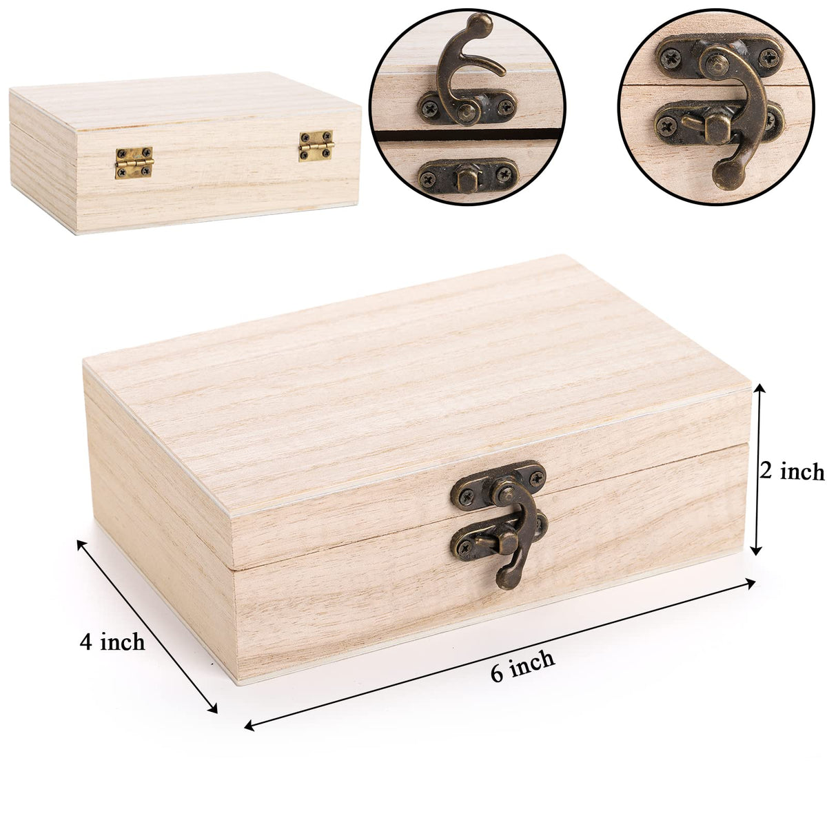yarlung 8 Pack Unfinished Wooden Boxes for Crafts, 6x4x2 Inch Small Jewelry Storage Box Unpainted DIY Gifts Boxes for Treasure Chest Art Hobbies Memory Box, Hinged Lid with Front Clasp