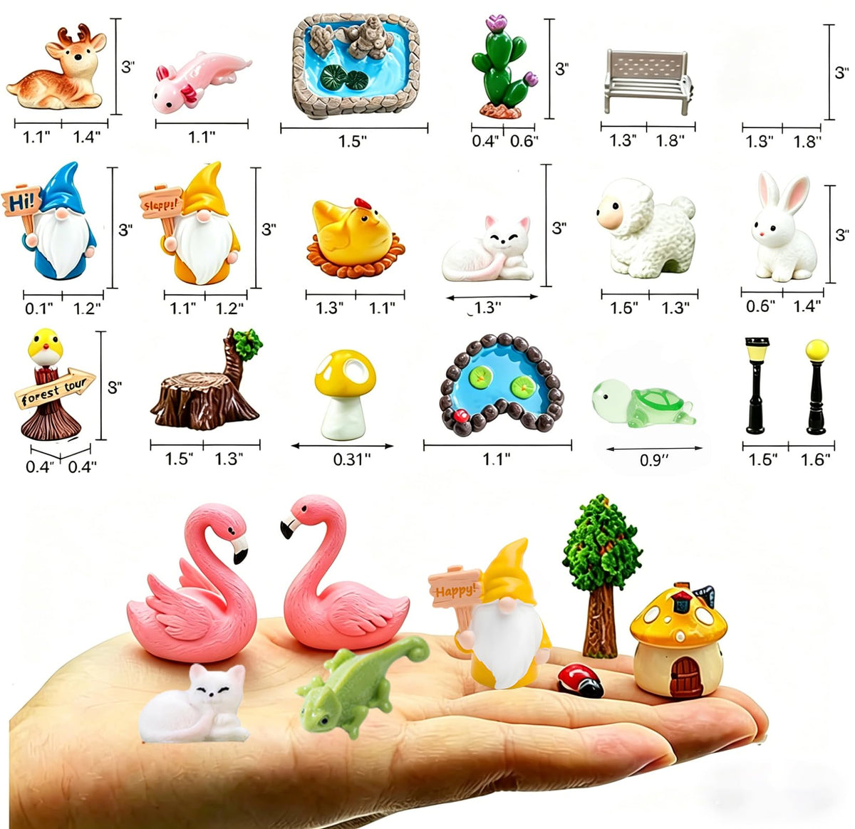 YSUNZIA 100PCS Mini Fairy Garden Accessories, Miniature Fairy Garden Kit w/Glow in The Dark Animals, Gnomes, Mushroom, Micro Landscape Ornaments, DIY Dollhouse Crafts, Outdoor/Indoor Plant Decor