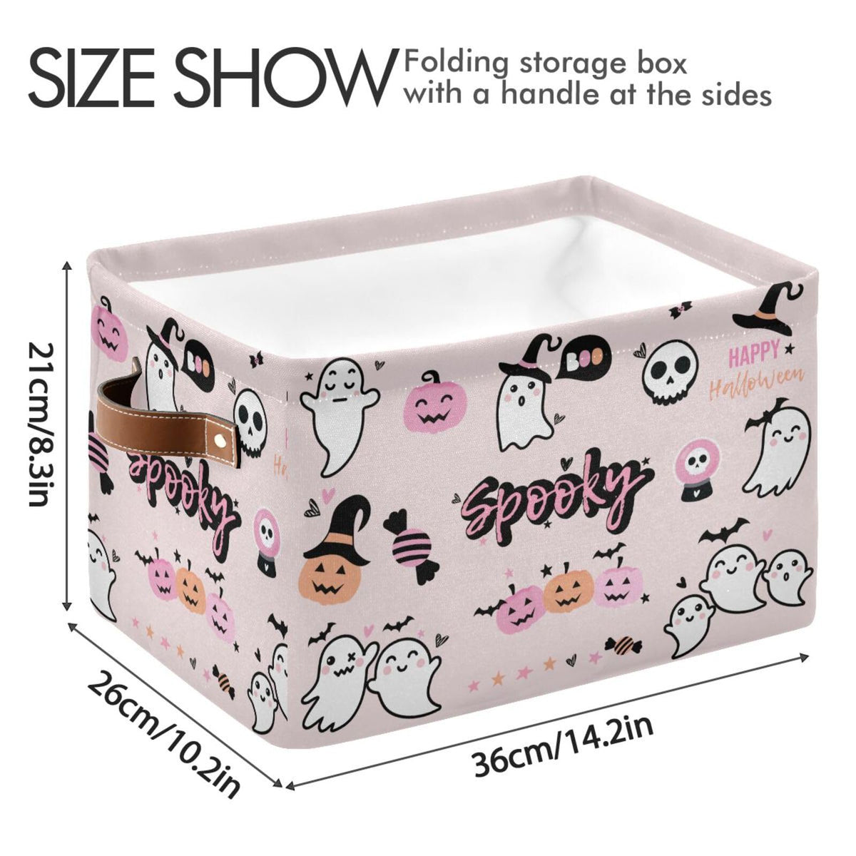 Sletend Foldable Canvas Storage Basket with Handles Halloween Cartoon Ghost Durable Storage Bin Organizer for Nursery Kids Shelves Desks Printed Canvas Storage Basket