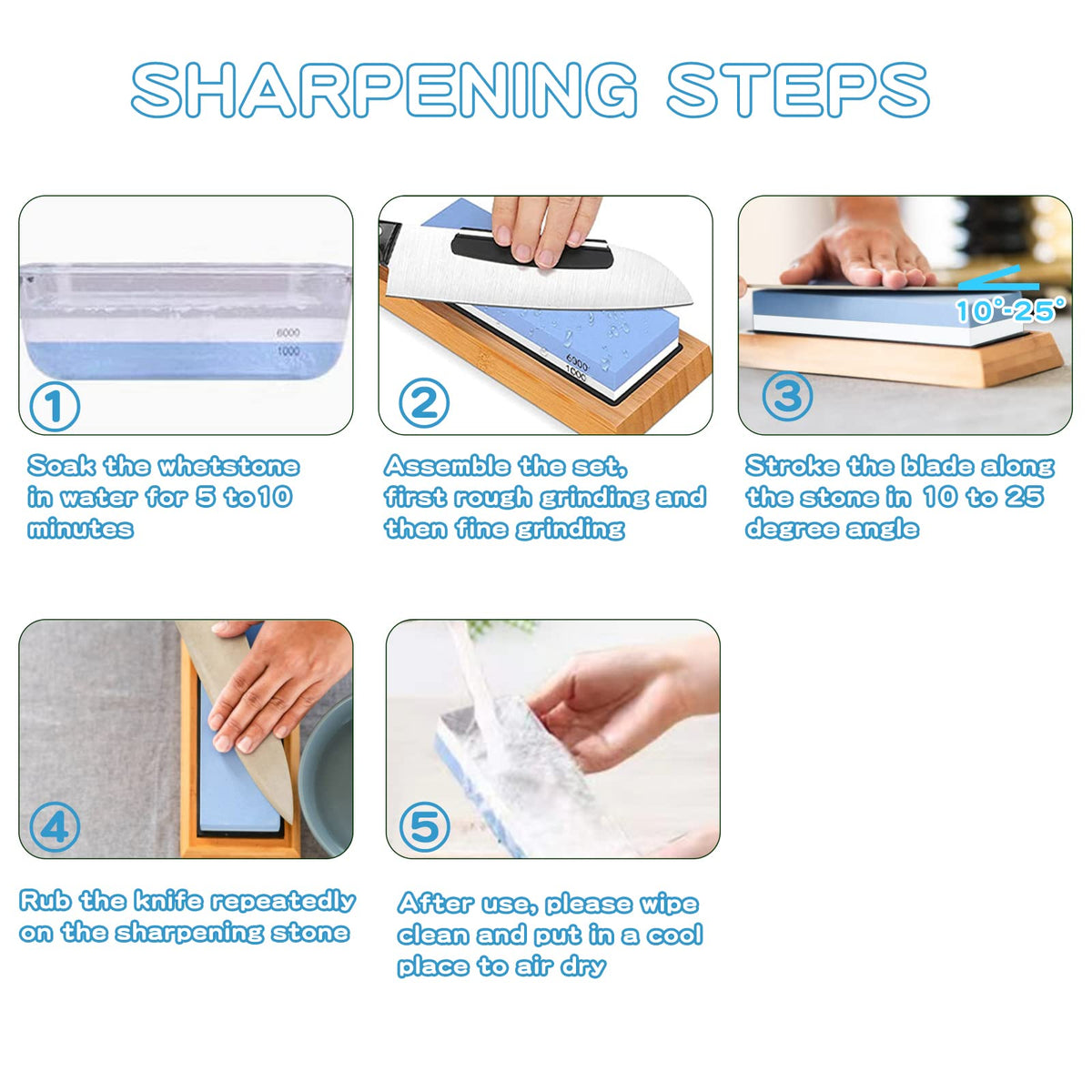 Whetstone Knife Sharpening Stone Kit - Double Sided Whetstone Knife Sharpener 1000/6000 Grit, Professional Honing Sharpening Stone Set With Slip-Resistant Bamboo Base and Angle Guide