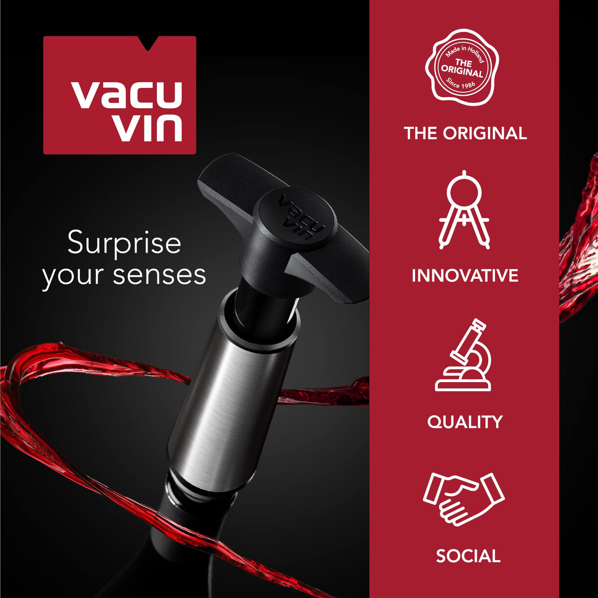 Vacu Vin Wine Stopper Set – 6 Pack Wine Bottle Stopper Cork Alternative – Vacuum Wine Stoppers for Wine Bottles – Reusable Rubber Bottle Stoppers for Wine Saver Pump – Gray