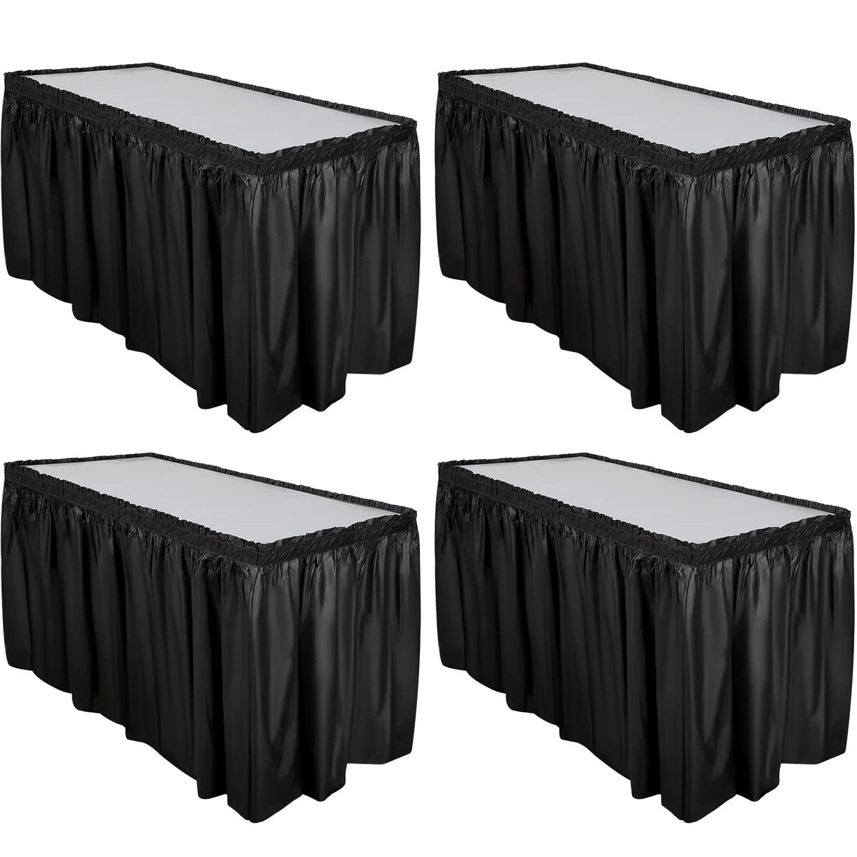 Breling 4 Pcs Plastic Table Skirt 29 Inches x 14 ft Disposable Table Skirt for Rectangle Tablecloth Wedding Shower Birthday Party Banquet(Black)