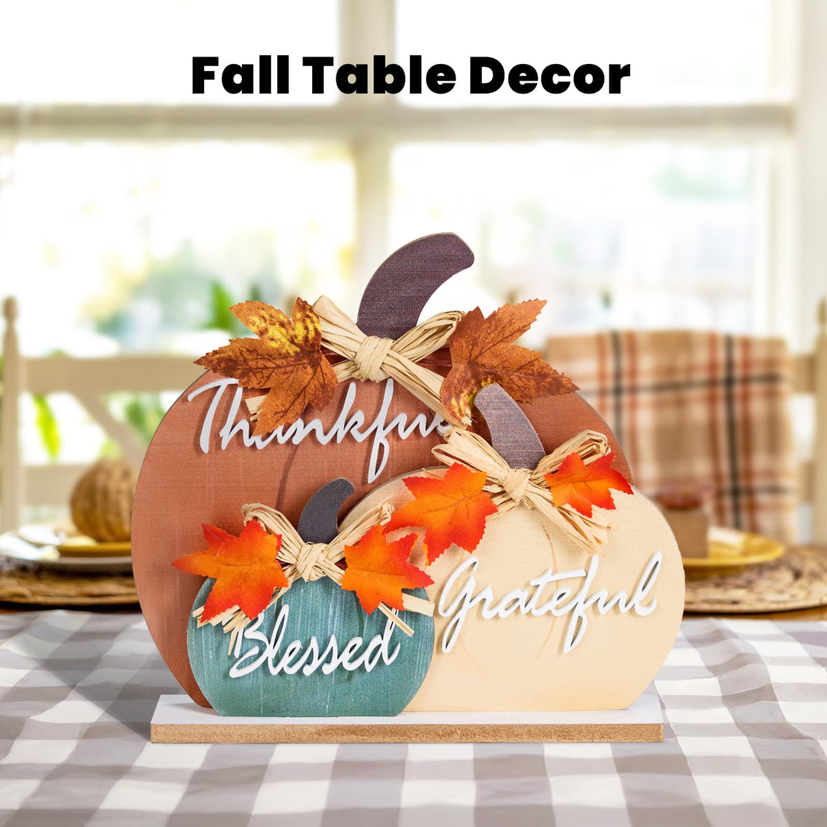 LXDNBGO Fall Pumpkin Decor, Thanksgiving Fall Decorations for Home, Farmhouse Wooden Pumpkin Autumn Decor, Thanksgiving Decorations Sign for Table Office Desk Mantle