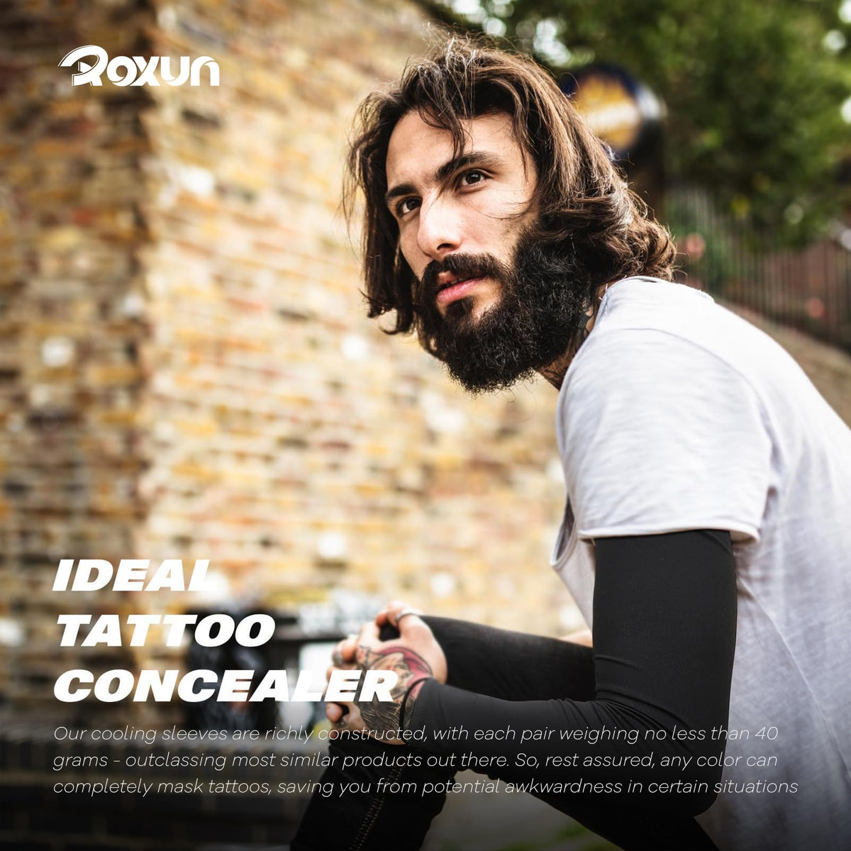 ROXUN 2 Pairs Arm Sleeves, Cooling UV Sun Protection Sports Compression for Men/Women Black+White