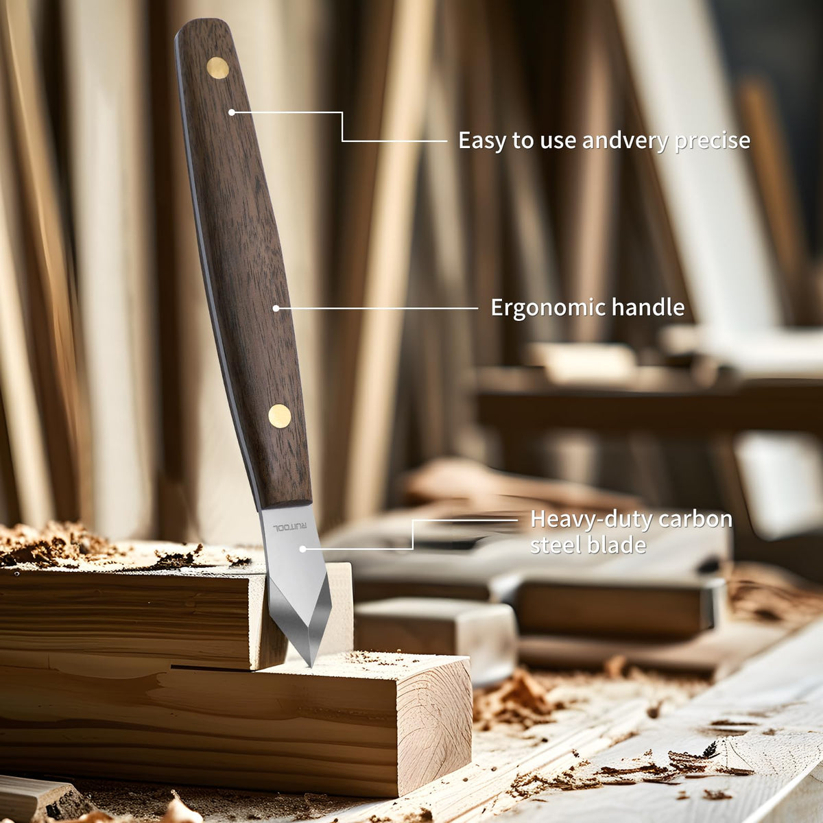 RUITOOL Marking Knife, Woodworking Scribing Knife with Leather Sheath, High Carbon Steel Double Beveled Blade Striking Knifes with Wooden Handle, Premium Quality Wood Scribe Tool for Carving