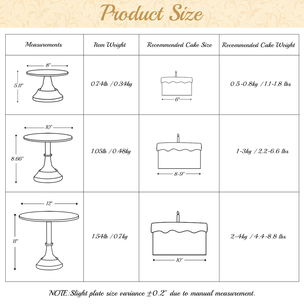 HBlife 3-PCS Black Cake Stand Set (8"/10"/12" Plate) for 6-10 Inch Cakes, Perfect Dessert Table Display Set, Cupcake&Cake Stands for Halloween, Black and Gold Party Decorations (Metal)