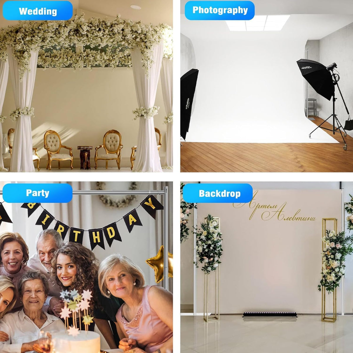 OPYRET Pipe and Drape Backdrop Stand Kit Backdrop Stand for Parties 10ftx10ft Adjustable Photo Backdrop Stand Heavy Duty Background Stand for Wedding Banquet Decorations Silver