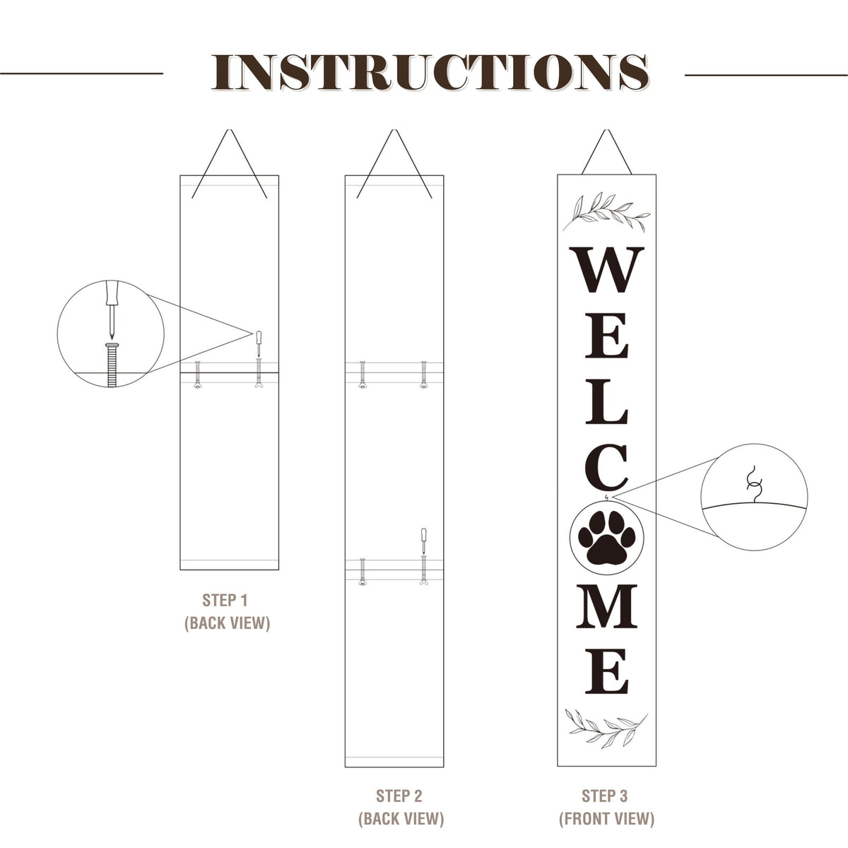 Perfnique Interchangeable Welcome sign for front porch standing, 47 x 7.9 Inch Black Wooden Leaner Sign with 10 Interchangeable Designed Icons, Morden Farmhouse Rustic Seasonal Decor for Spring Easter