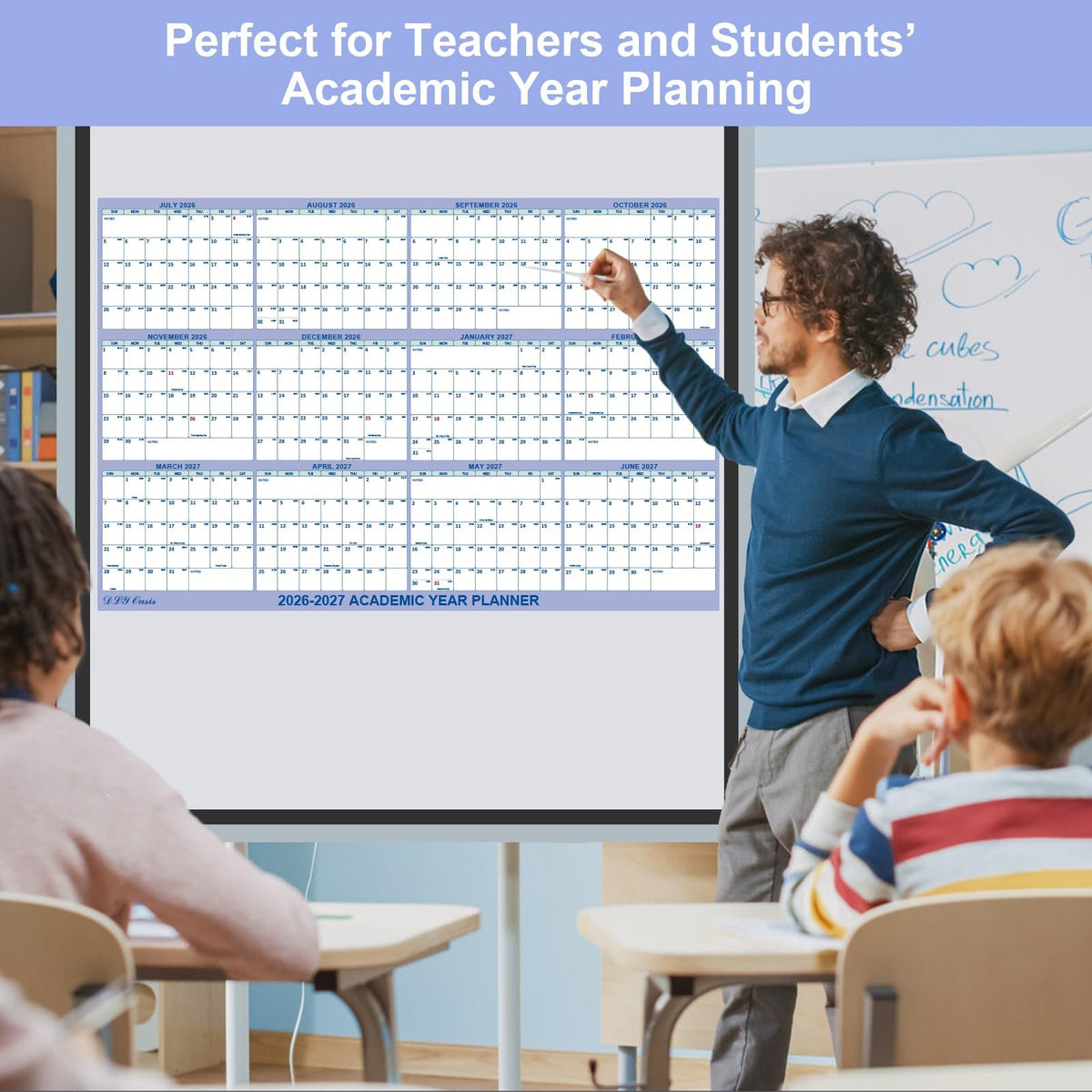 32" x 48" Academic Wall Calendar 2026-2027, July 2026 - June 2027 Folded Wet & Dry Erase, Large Wall Calendar 12 Month, Vertical/Horizontal Reversible, School Yearly Wall Planner with Julian Dates