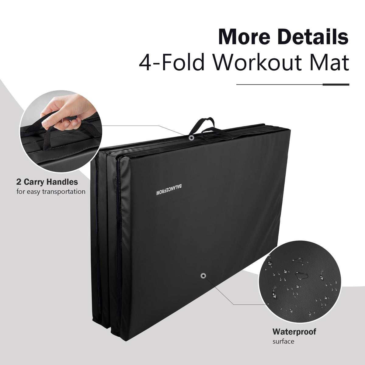 Fitvids Gymnastics Mat, 4'x8'x1.9" Thick Folding Home Gym Exercise Mat with Tear-Resistant PU Leather and Handles, Workout Mat for Yoga Pilates Tumbling Stretching MMA Core Workouts Wrestling