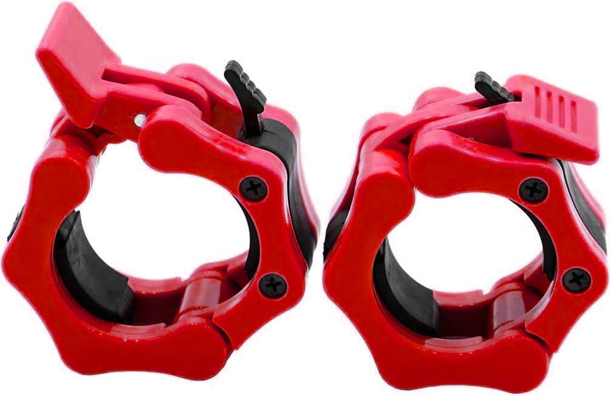 GW Tech Barbell Clamps 2 inch, Heavy Duty Exercise Collars 2" Quick Release Pair of Locking Pro Olympic Weight Bar Plate Locks Collar Clips for Workout Weightlifting Fitness Training - Red