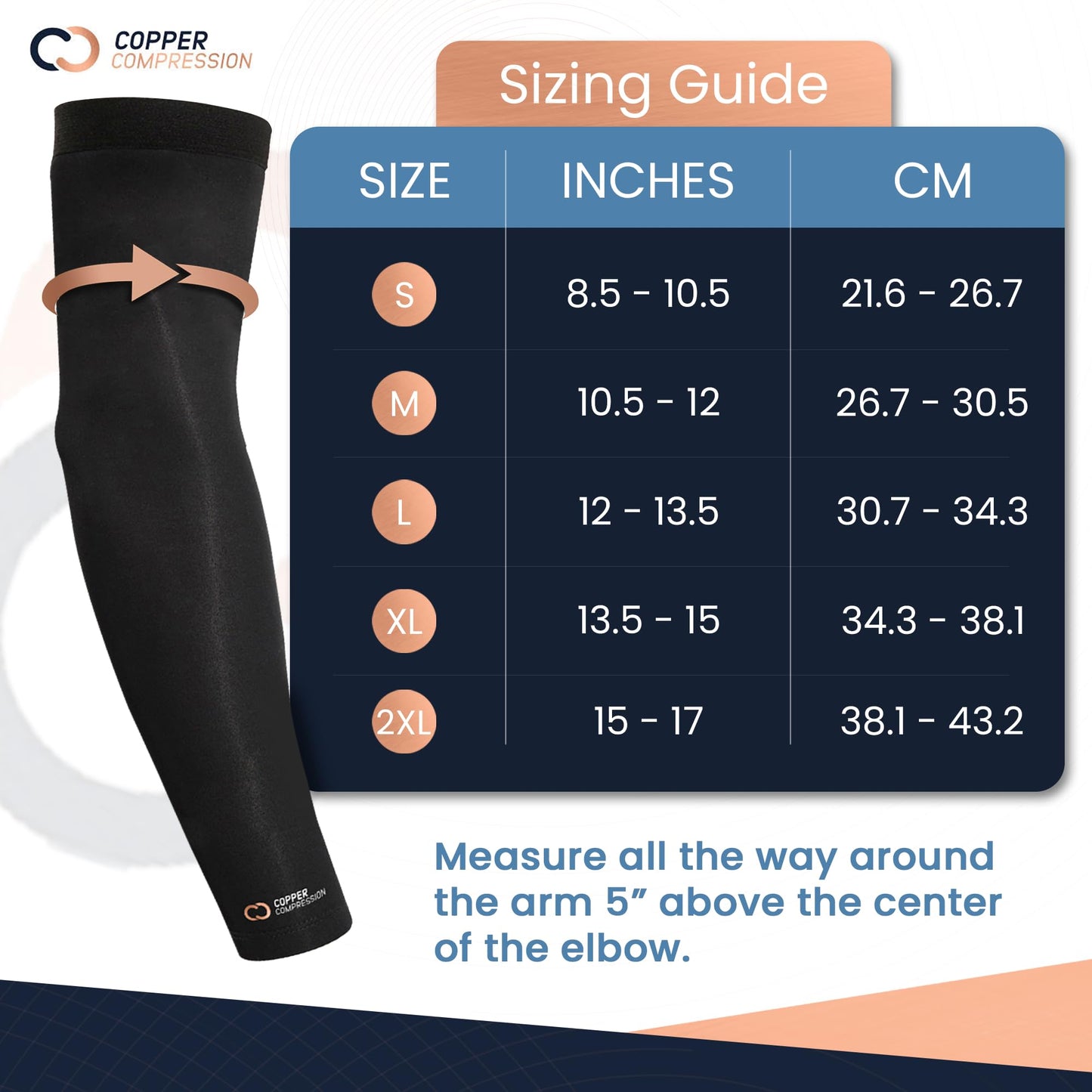 Copper Compression Arm Sleeve - Copper Infused Full Arm Brace for Forearm, Bicep, Triceps - Tennis Elbow, Basketball, Golf, Arthritis, Tendonitis, Bursitis, Post Surgery Rehab - Odor Resistant - Black - L