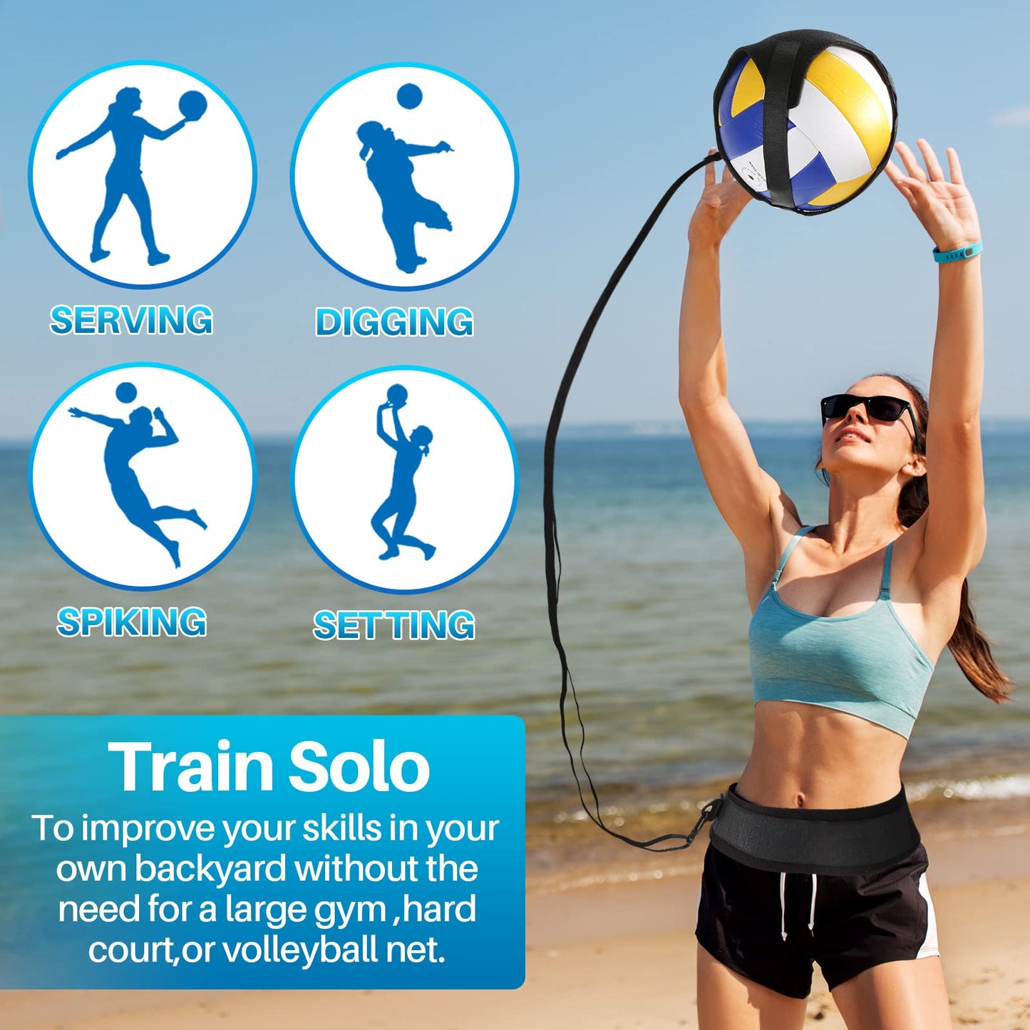 Volleyball Training Kit for Solo Practice, Adjustable Volleyball Serve Trainer, Volleyball Training Equipment for Serving, Setting & Spiking, Volleyball Training Aids, Gift for Teen Girls & Boys