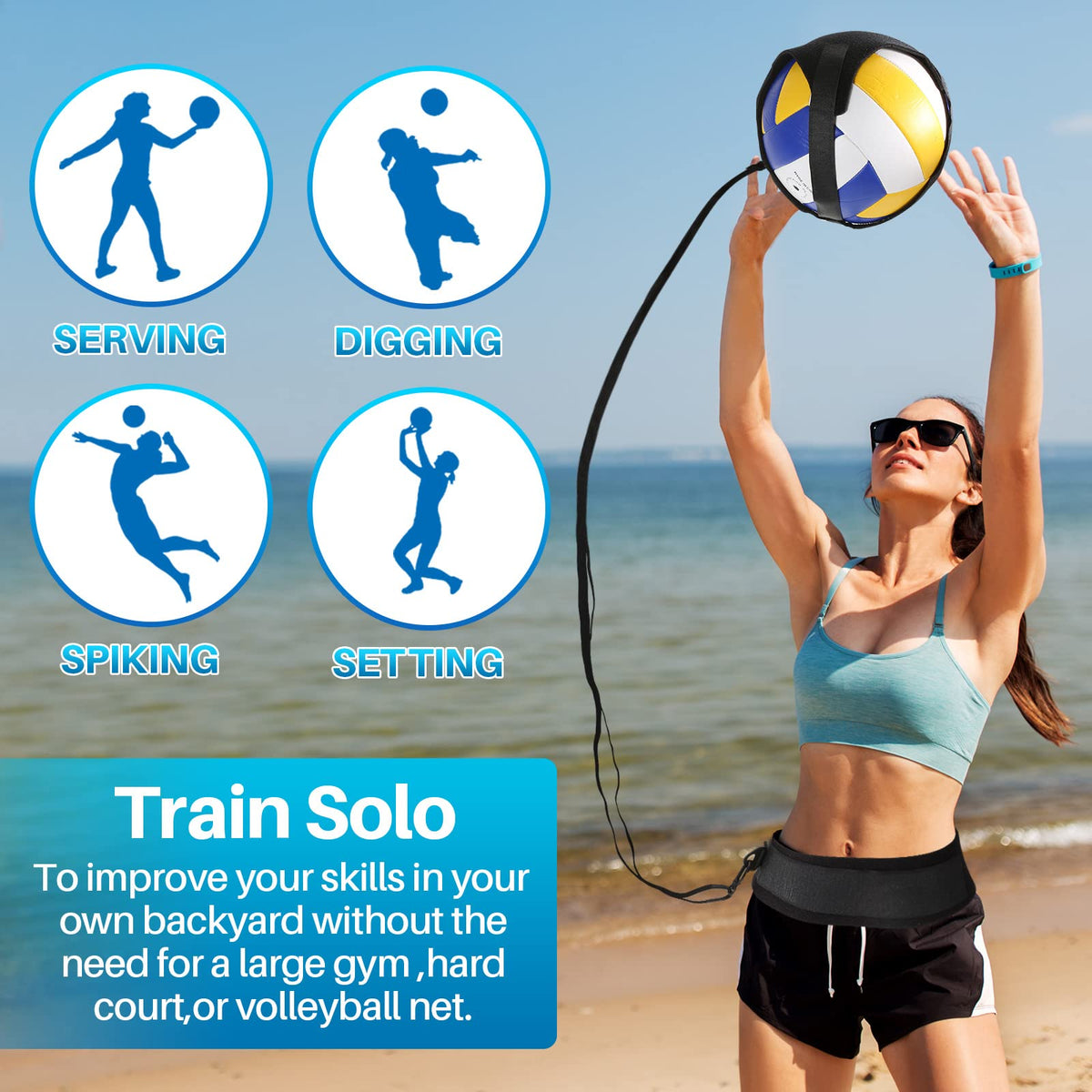Volleyball Training Kit for Solo Practice, Adjustable Volleyball Serve Trainer, Volleyball Training Equipment for Serving, Setting & Spiking, Volleyball Training Aids for Beginners & Advanced Players