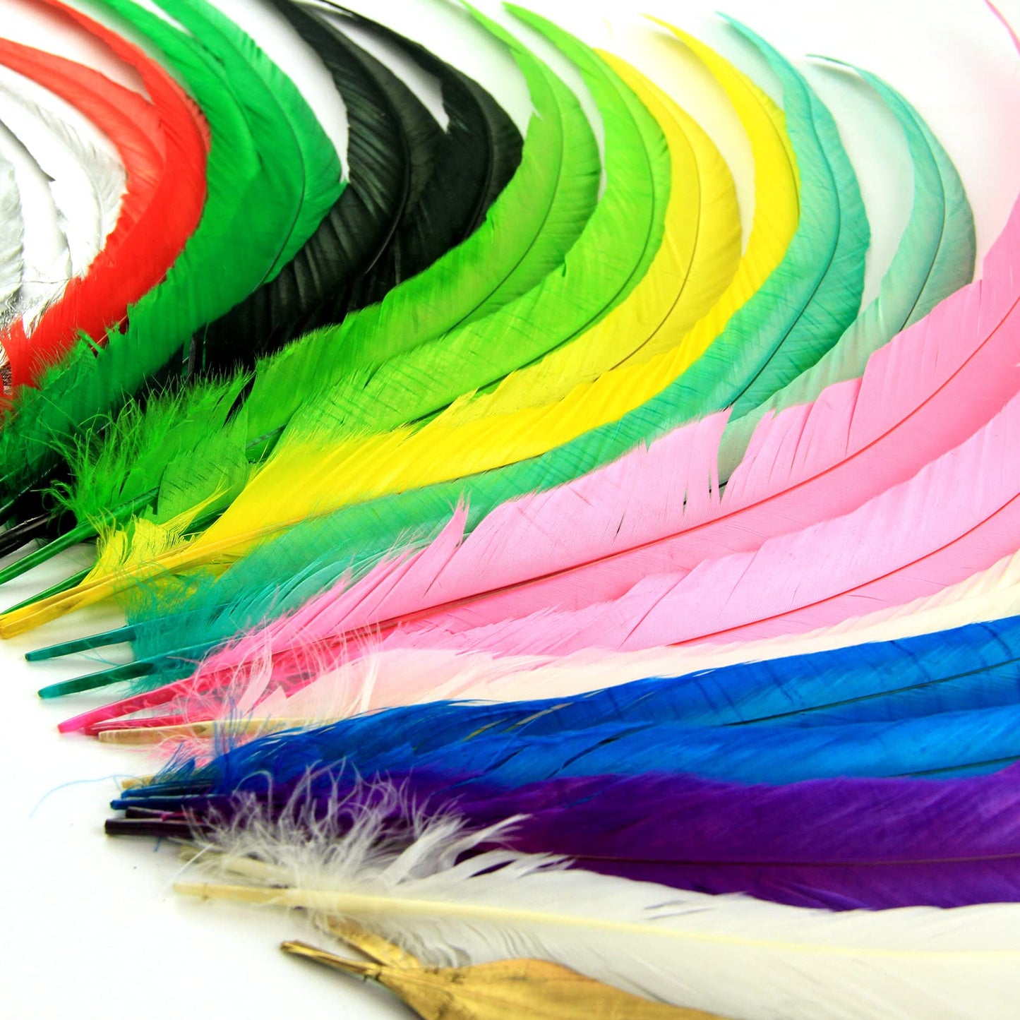 THARAHT 50PCS Rooster Coque Tail Feathers Bulk Natural 12-14Inch 30-35cm for Crafting Wedding Gras Masquerade Party Performances DIY Decoration Rooster Tail Feather,Gold