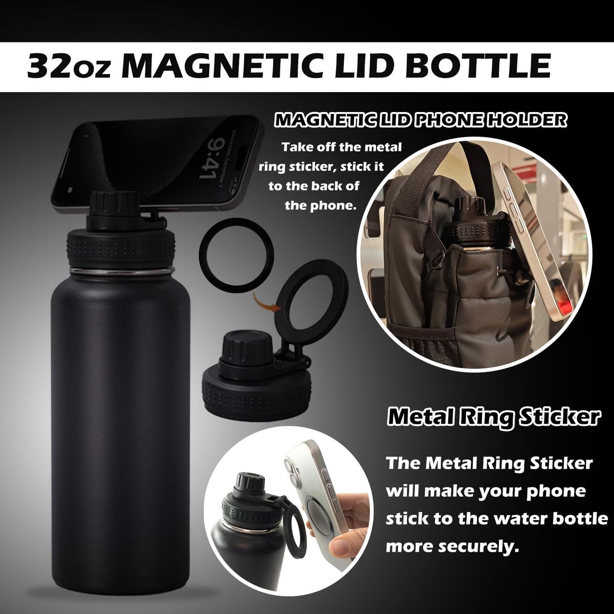 Magnetic Gym Bag Bundle 3-in-1: Sling Bag with 32oz Water Bottle & Phone Holder, Magnetic Towel & Pouch – Small Gym Bag for Men Women