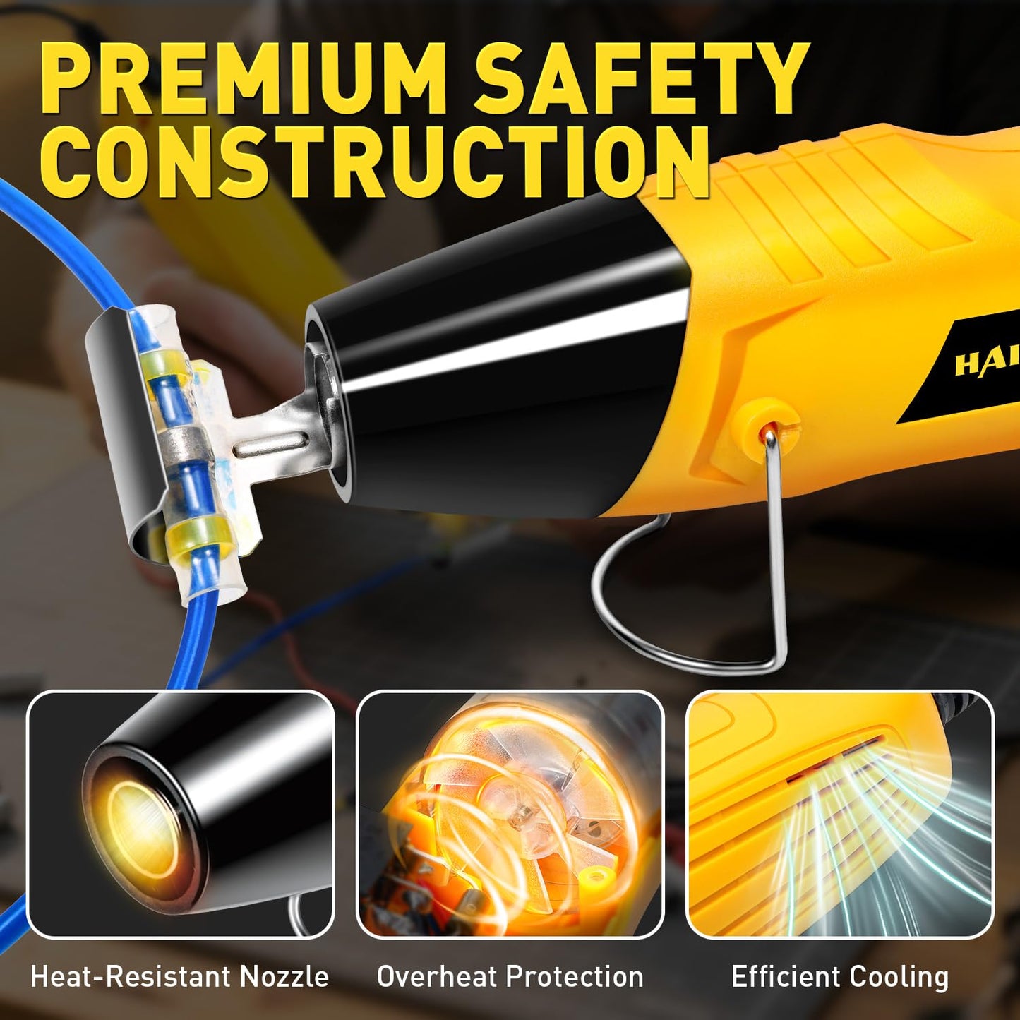 haisstronica Mini Heat Gun 350W+100pcs #10 & 100pcs 1/4" Blue Heat Shrink Ring Connectors