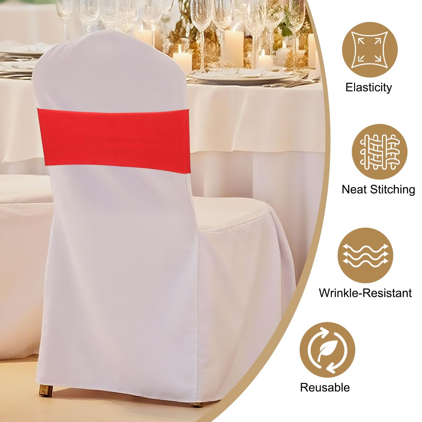 PATIKIL Premium Spandex Chair Sashes Bows, 50 Pcs Elastic Stretch Chair Cover Band Ties with Slider Buckle for Birthday Party Banquet Wedding Decoration, Dark Coffee