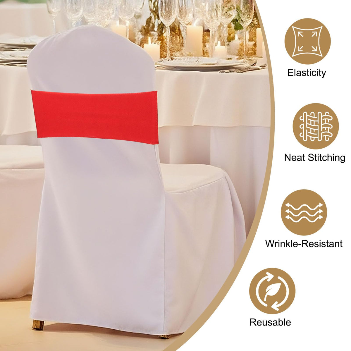 PATIKIL Premium Spandex Chair Sashes Bows, 50 Pcs Elastic Stretch Chair Cover Band Ties with Slider Buckle for Birthday Party Banquet Wedding Decoration, Bright Red