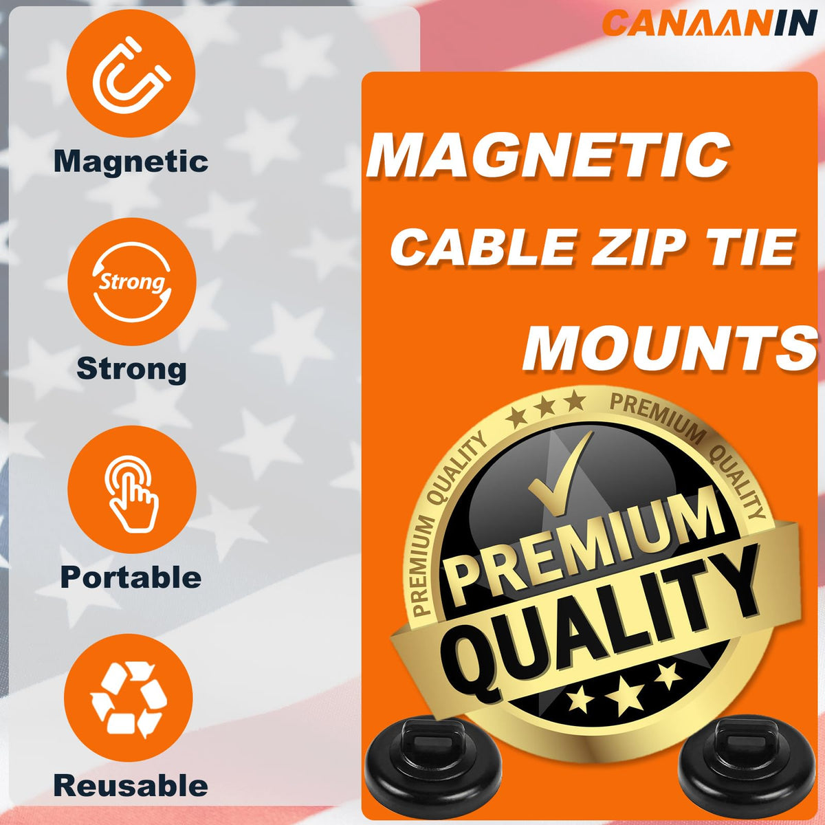 CANAANIN Magnet Zip Tie Mount Magnetic Zip Ties Mount Clips Base Holder Strong Multipurpose Wire Cable Holder Mount Wire Clips Management for Home Office Marine Electrical Wiring (Black, 12 Piece)