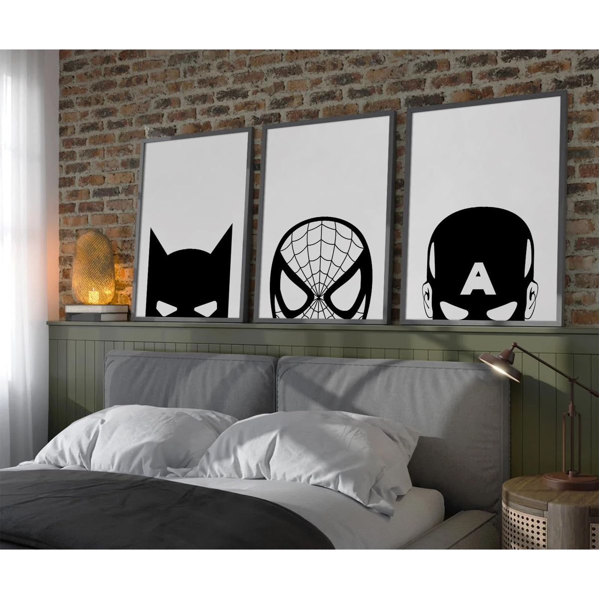 Baccone Spiderman Wall Art Boys Room Canvas Wall Decor Black White Wall Art Spiderman Pictures Painting Boys Posters Nursery Artwork for Living Room Bedroom 12x16 Inch Unframed Set of 3