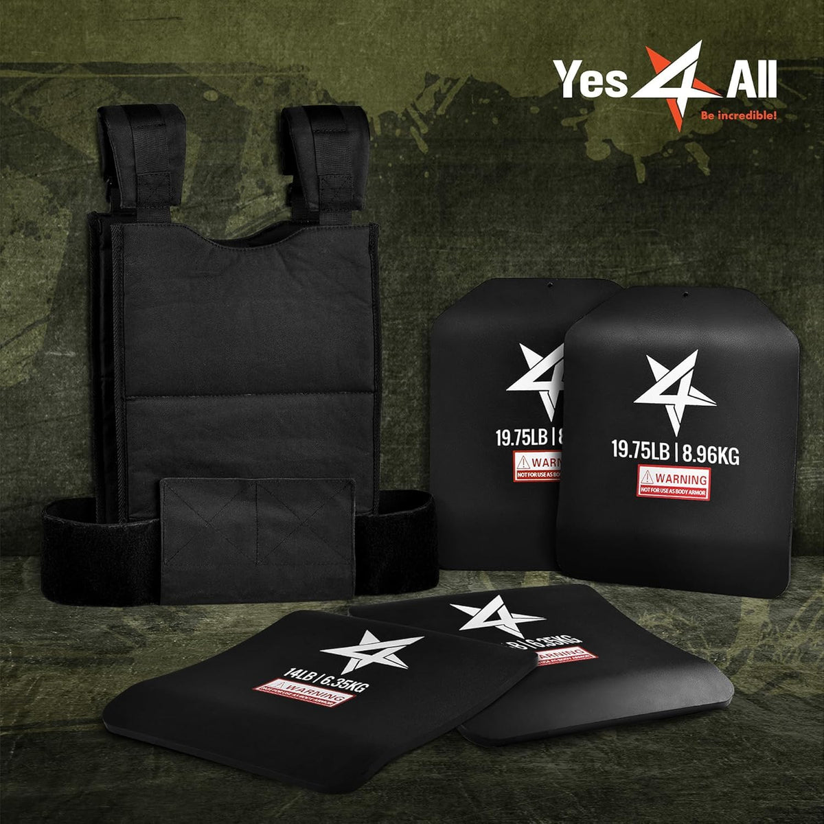 Yes4All Weighted Vest Plate with Curved Ergonomic Plates for Running, Rucking, & Strength Training, Comfortable Fit, Tactical Vest, Plate Pair or Combo, 5.75 to 19.75LB - 19.75 lb Pair (Plate Only)
