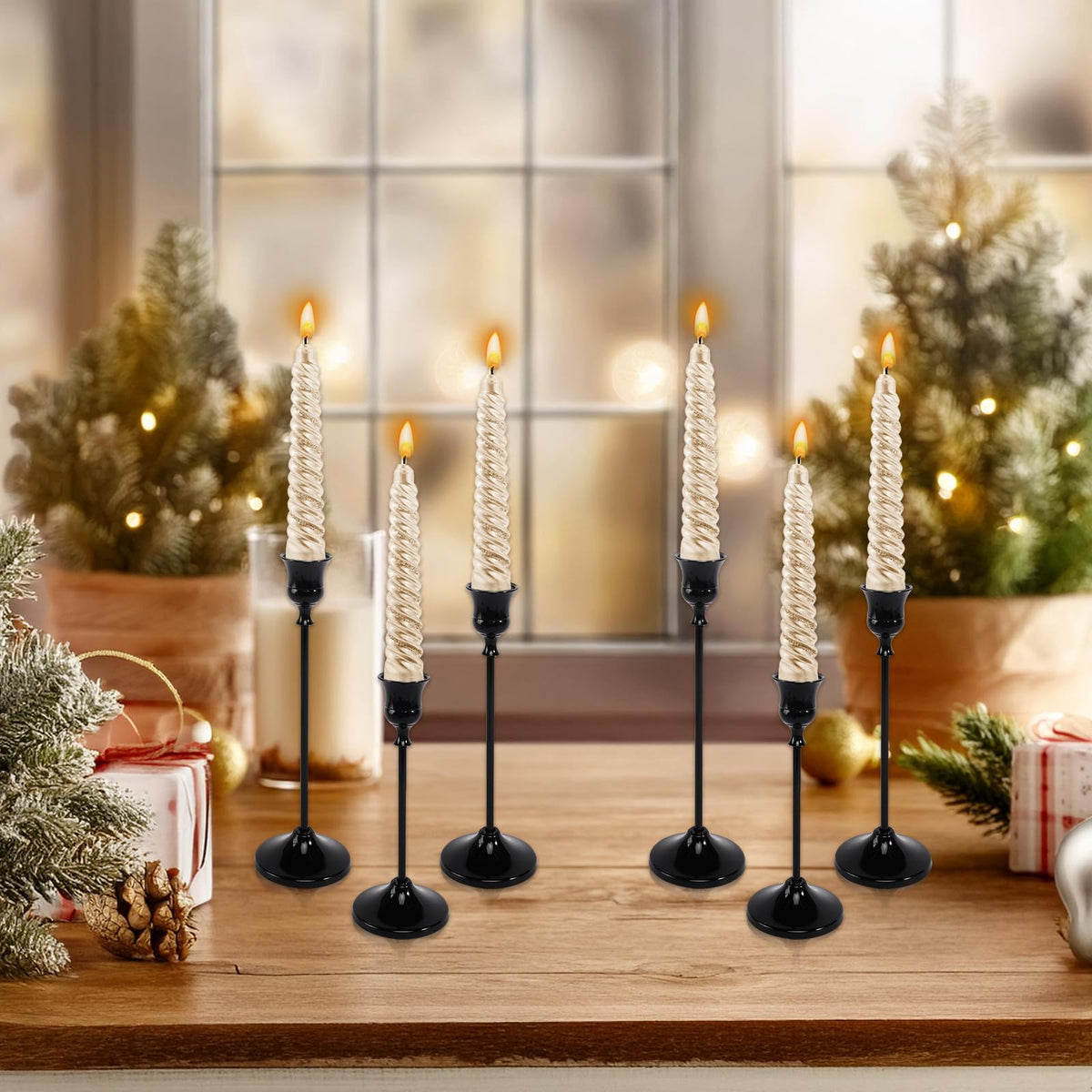 6pcs Black Candle Holder, Black Candlestick Holders Taper Candle Holders for Pillar Candles Sticks Holder Decor Halloween Christmas Decorations Candle Stick Holder Candelabros para Centros de Mesa