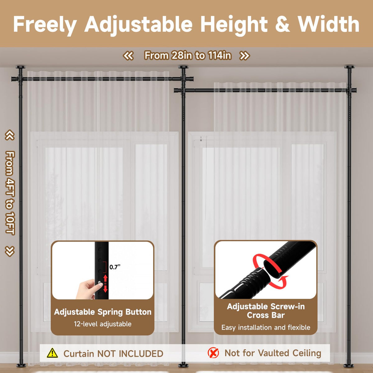 Room Divider Curtain Rod, No Driling Tension Curtain Rod for Room Partation