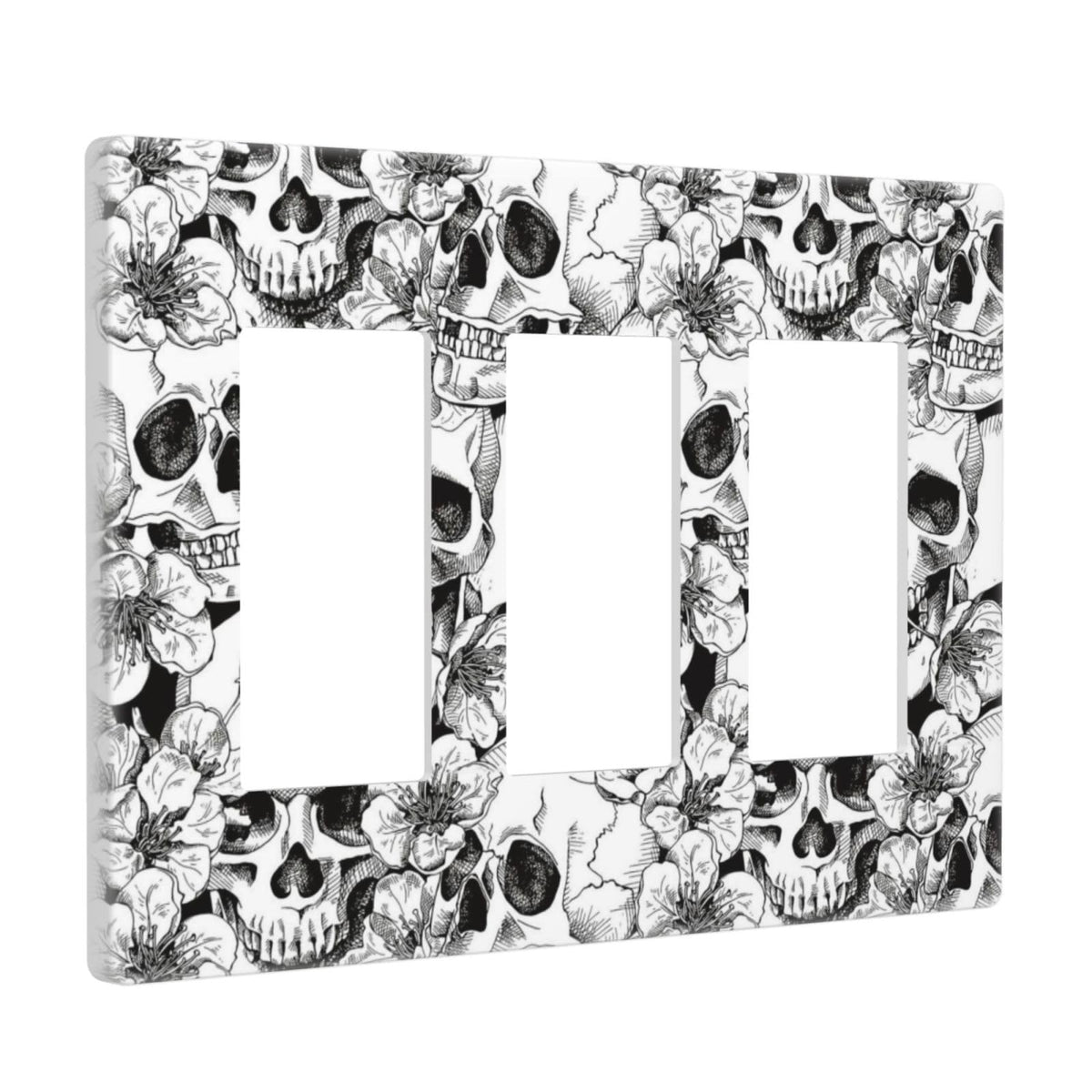 Gothic Skull Floral Skeleton 3 Gang Triple Rocker/Decorator Light Switch Wall Plate Cover Decorative GFCI Electrical Faceplate Switchplate Dimmer