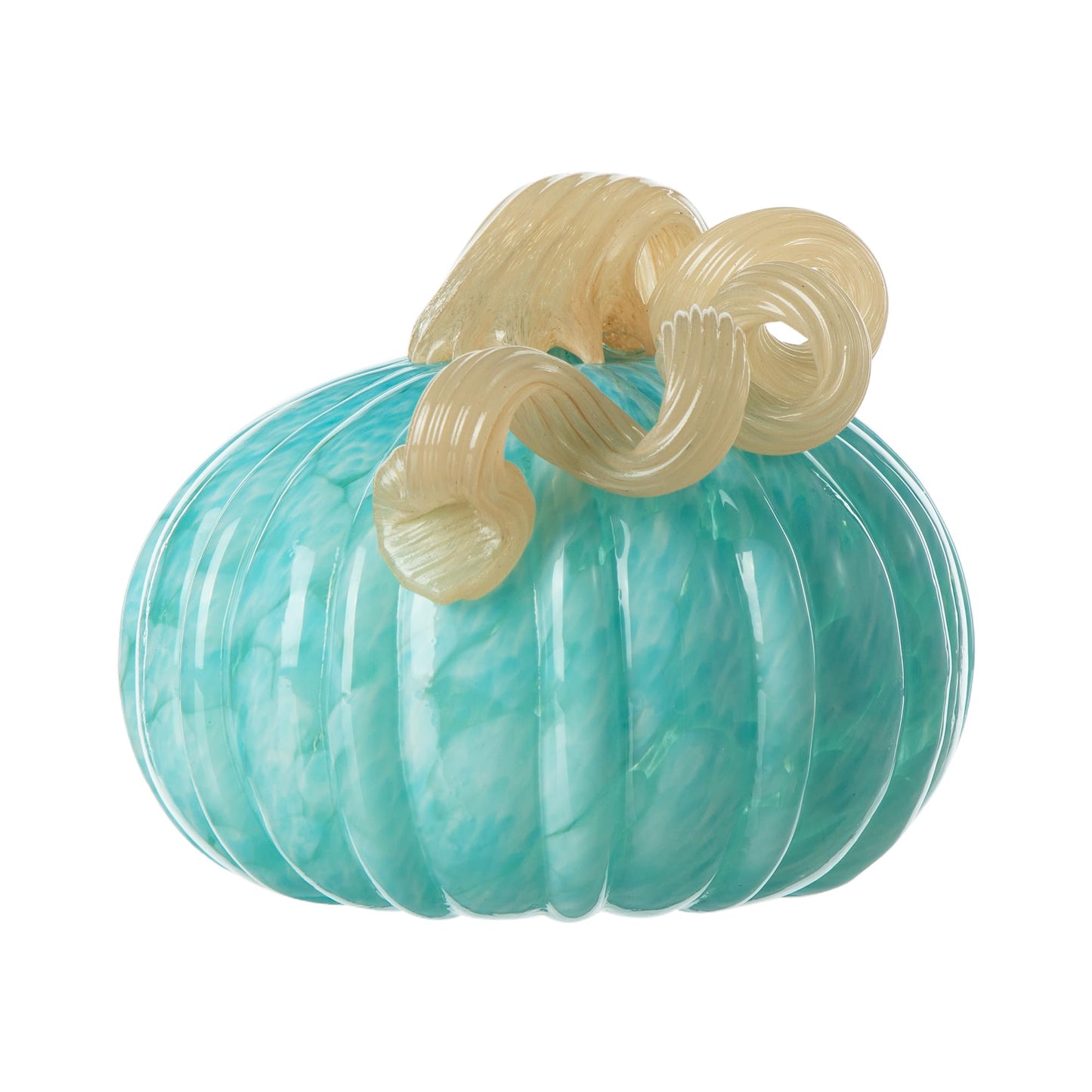 Glitzhome Hand Blown Glass Pumpkin Decor 5" Turquoise - Artisan Fall Harvest Thanksgiving Table Centerpiece Halloween Home Decor