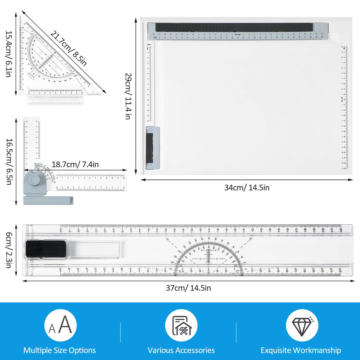 Zonon A4 Portable Drawing Board, Multi-Function Metric Drafting Table Drafting Board with Clear Rule Parallel Motion and Angle Adjustable Measuring System