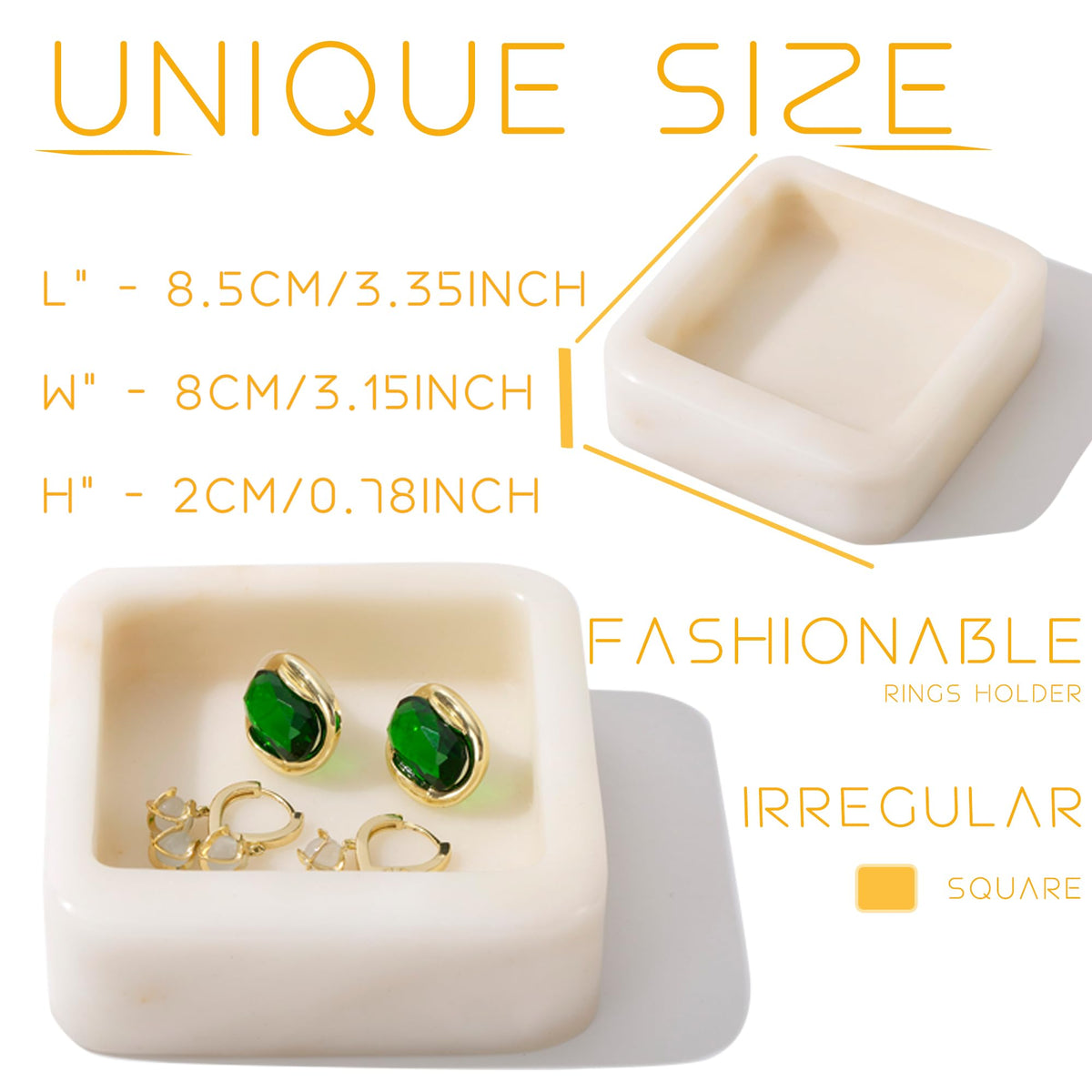 CM CHIC MONDAY Marble Ring Holder for Women, Irregular Square Jewelry Dish Tray, Monthers Day Gifts Small Ring Dish(Natural White)
