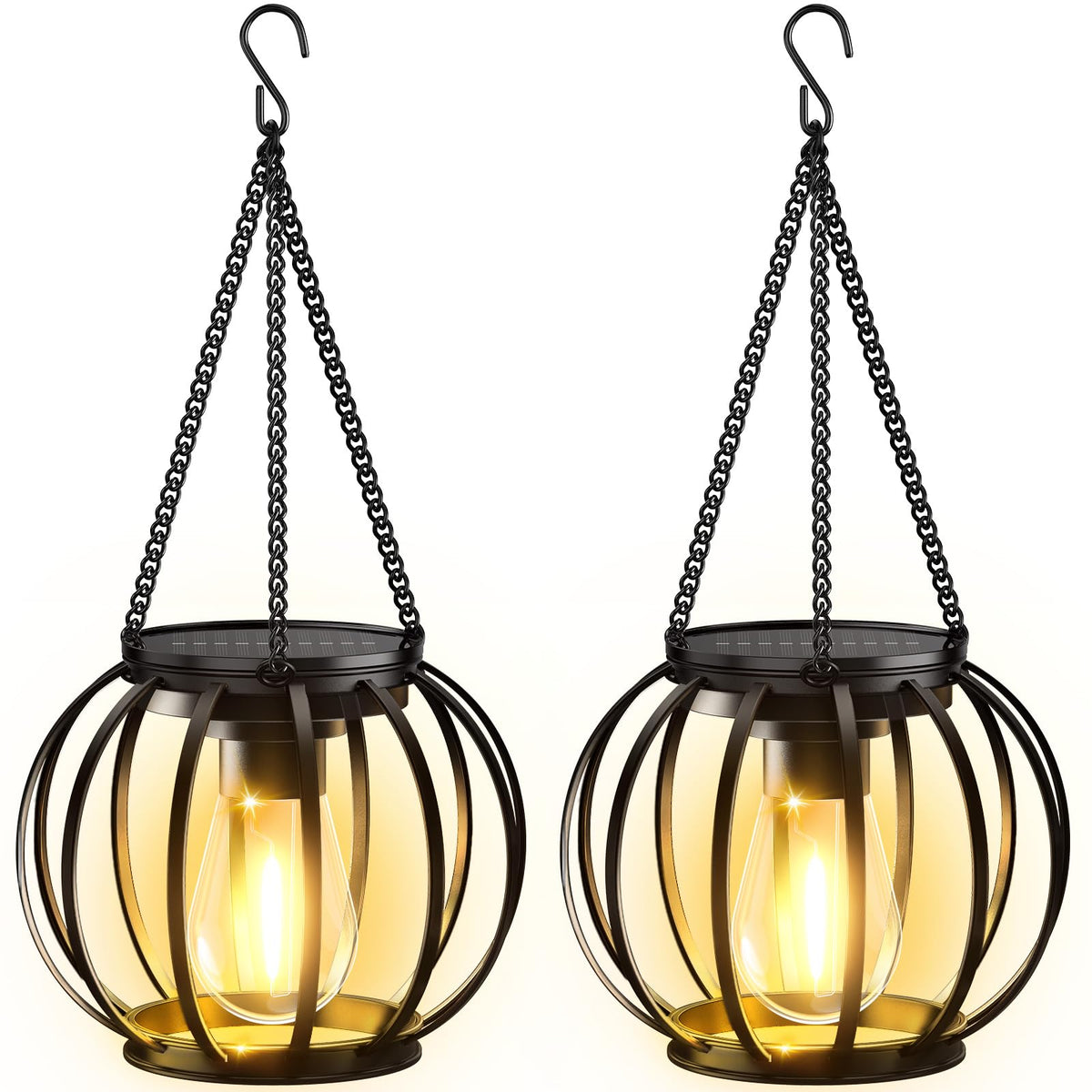 KOOPER Solar Lanterns Outdoor Waterproof, Upgraded Metal Hanging Solar Lights Outdoor Lanterns, Brighter Auto On/Off Outdoor Hanging Lantern for Yard Patio Pathway Porch Garden Decor 2 Pack