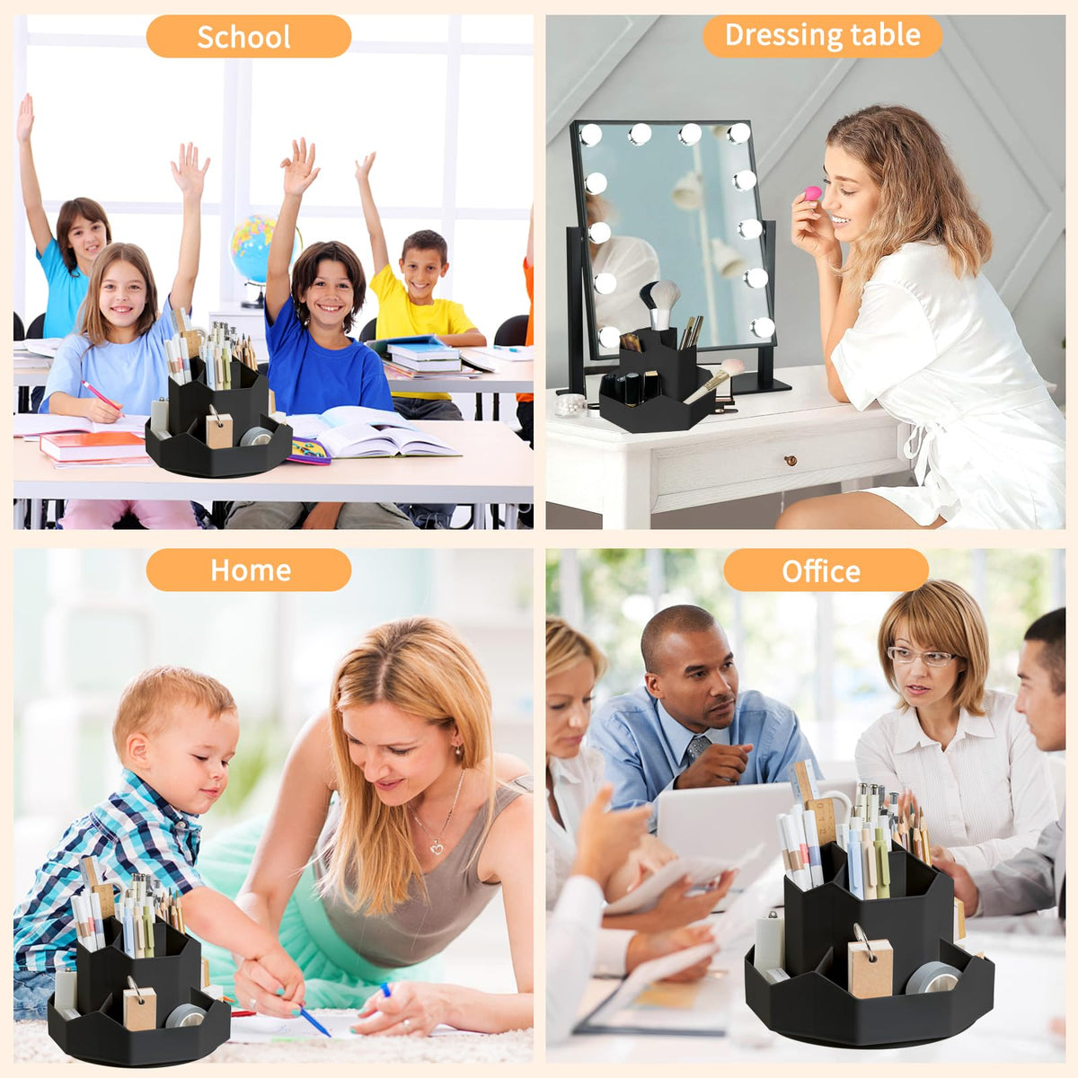 Cayxenful Pencil Pen Holder for Desk,9 Slots 360 Degree Rotating Desk Organizers,Desktop Storage Stationery Supplies Organizer, Cute Pencil Cup Pot For Office, School, Home(Black)