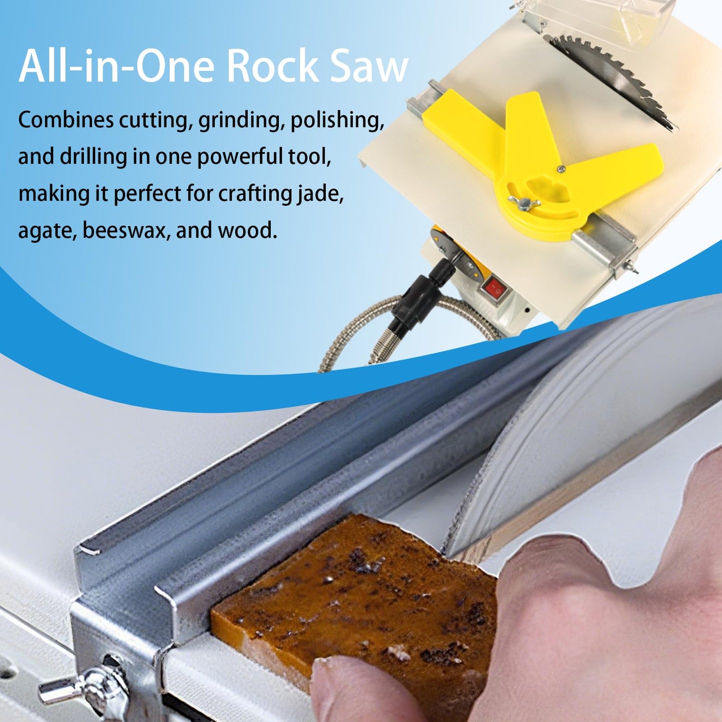 Lapidary Saw Machine for Jewelry & Rock Cutting, 110V 750W Lapidary Equipment with Adjustable Speed, Mini Table Saw with Grinding & Drilling Accessories for Gem Stones Jade Wood Beeswax