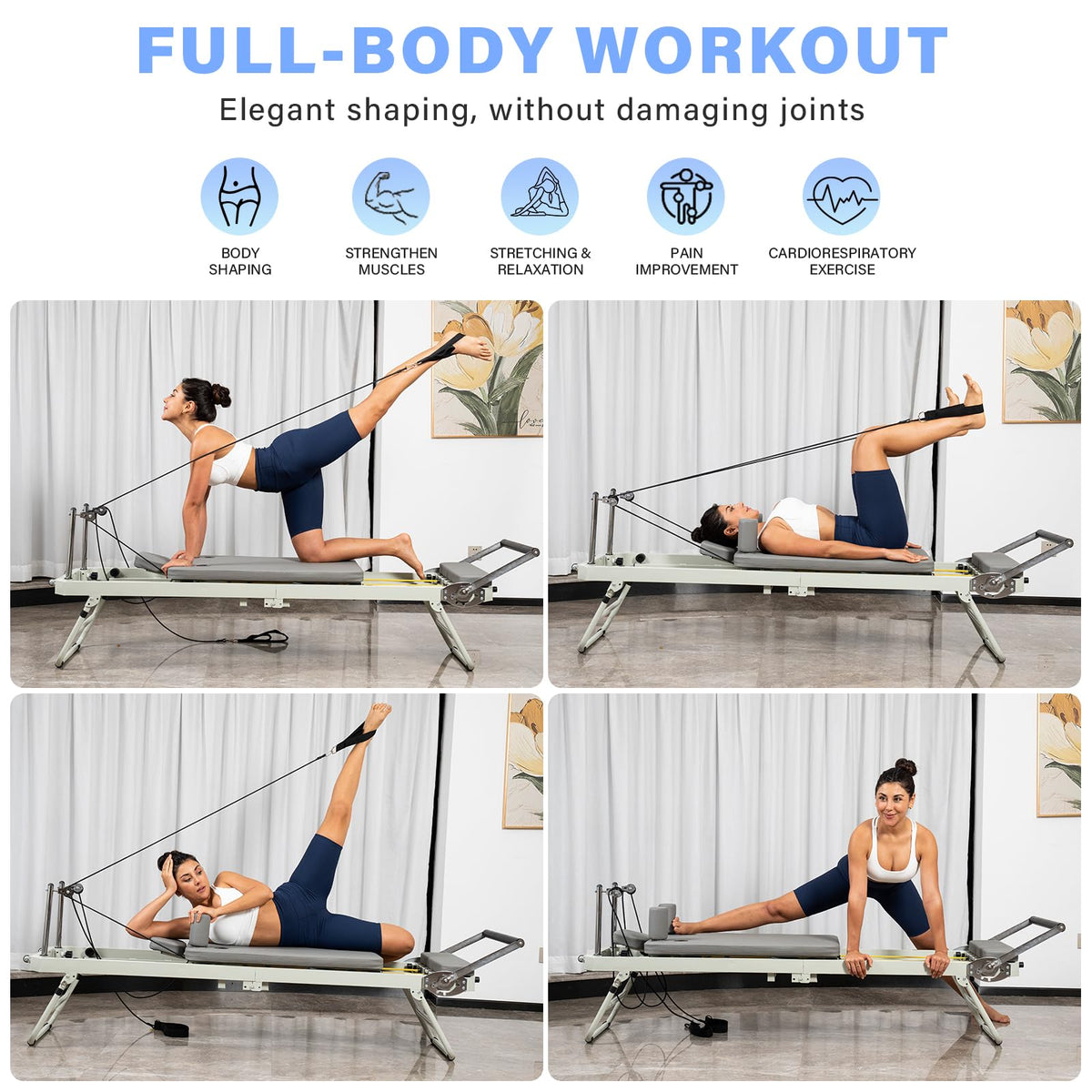 HOWHAI Reformer Pilates Machine, Foldable Pilates Reformer with Jump Board, Pilates Equipment for Home Gym Studio Use with 153 lbs Adjustable Resistance (400lbs Capacity)