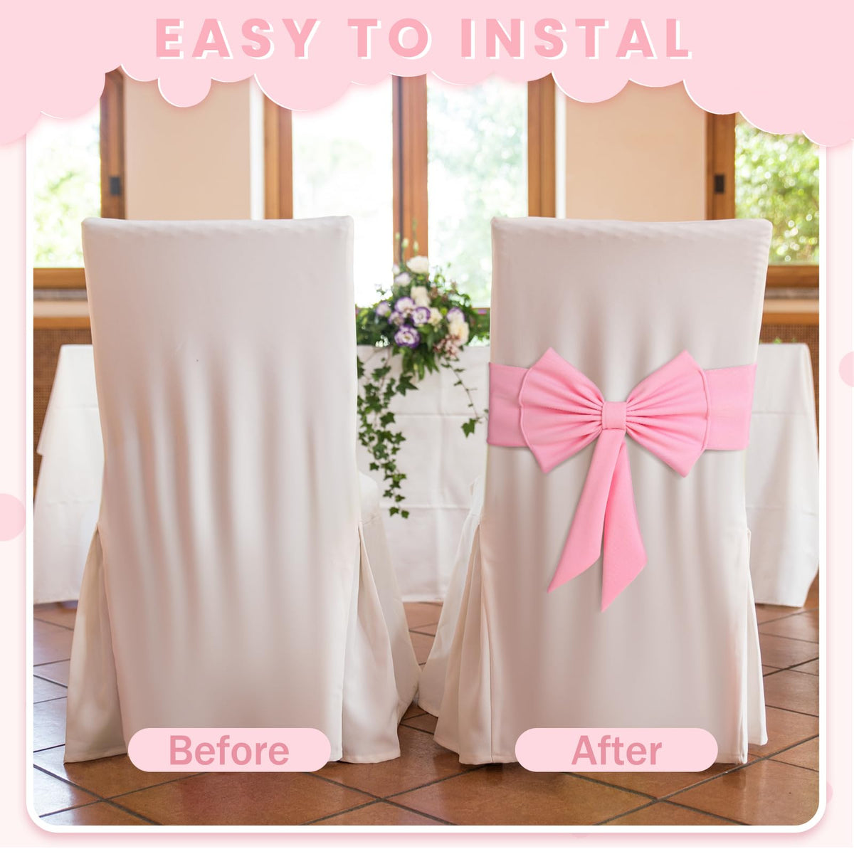 LOYIM 10 Pcs Spandex Chair Sashes for Wedding Elastic Chair Bows Sashes Universal Decorative for Party Baby Shower Ceremony Reception Banquet Decorations(Pink)