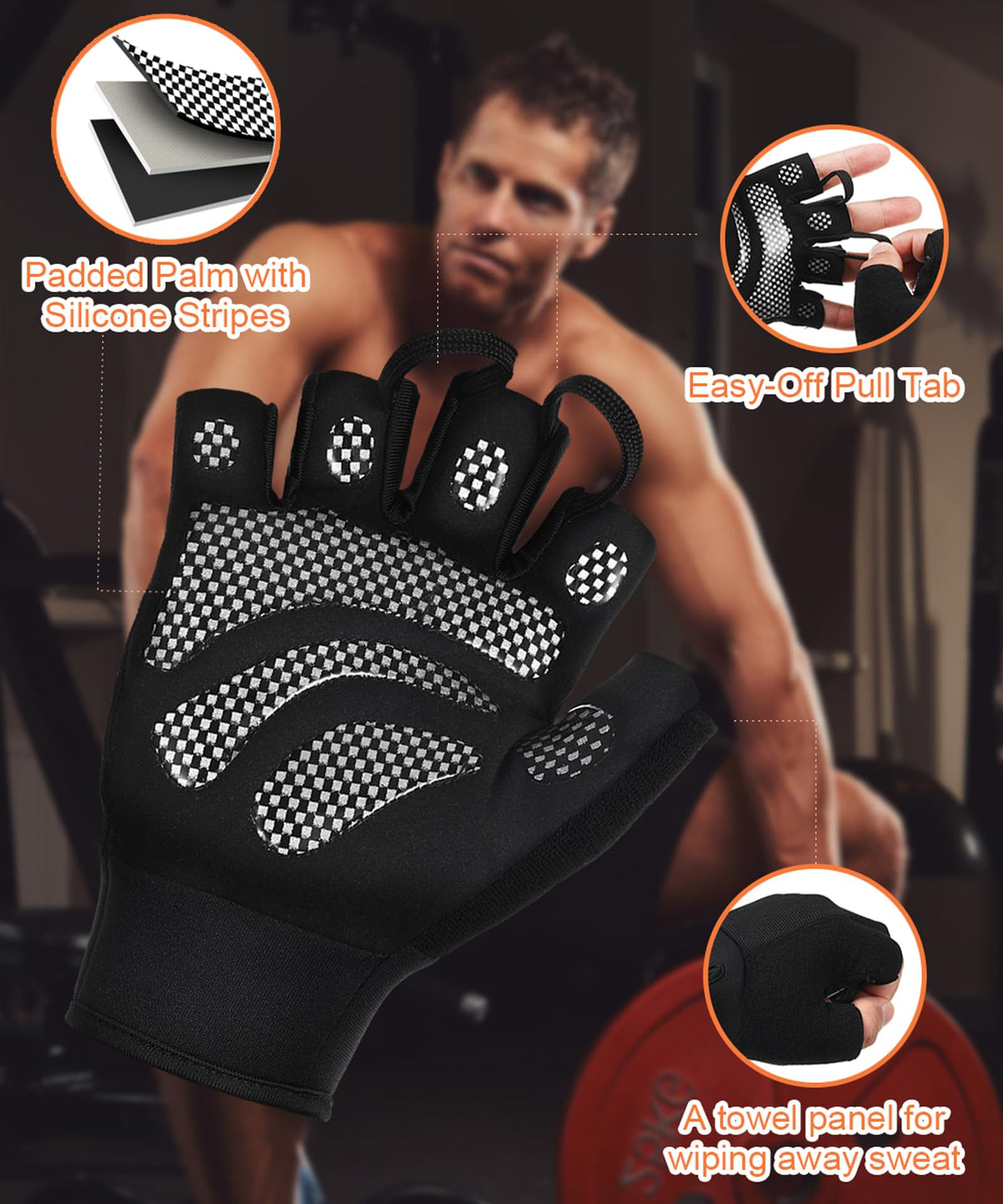 sunnex Gym Gloves for Men & Women - Breathable Weight Lifting Gloves with High-Grip Silicone Padding, Fingerless Workout Gloves for Cycling, Rowing, Pull Ups & Strength Training (Black, Small)