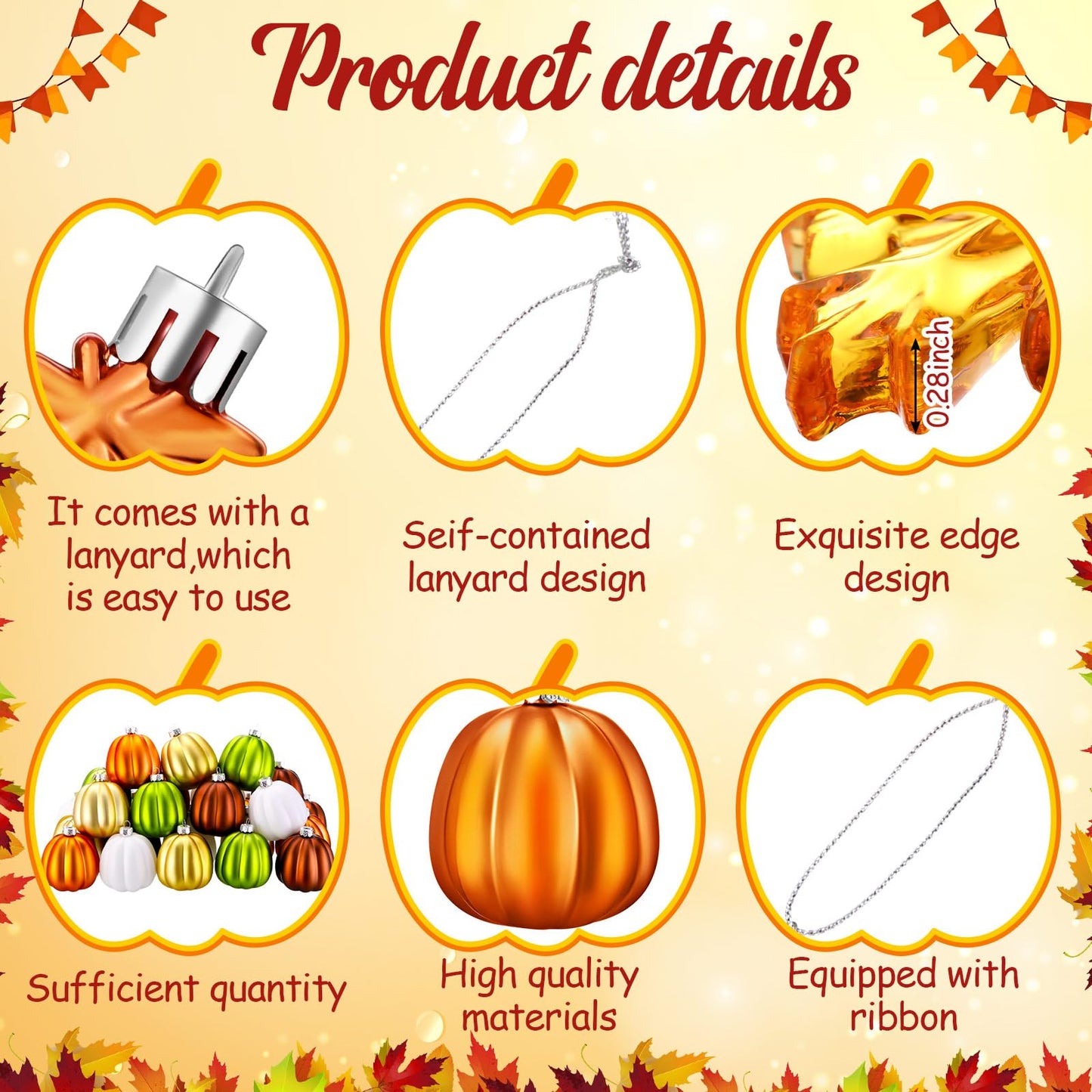 Vercraft 54 Pcs Fall Hanging Ornaments for Tree Pumpkin Maple Leaves Ornaments Plastic Hanging Pendant Autumn Decorations for Table Fireplace Christmas Tree Party Supplies