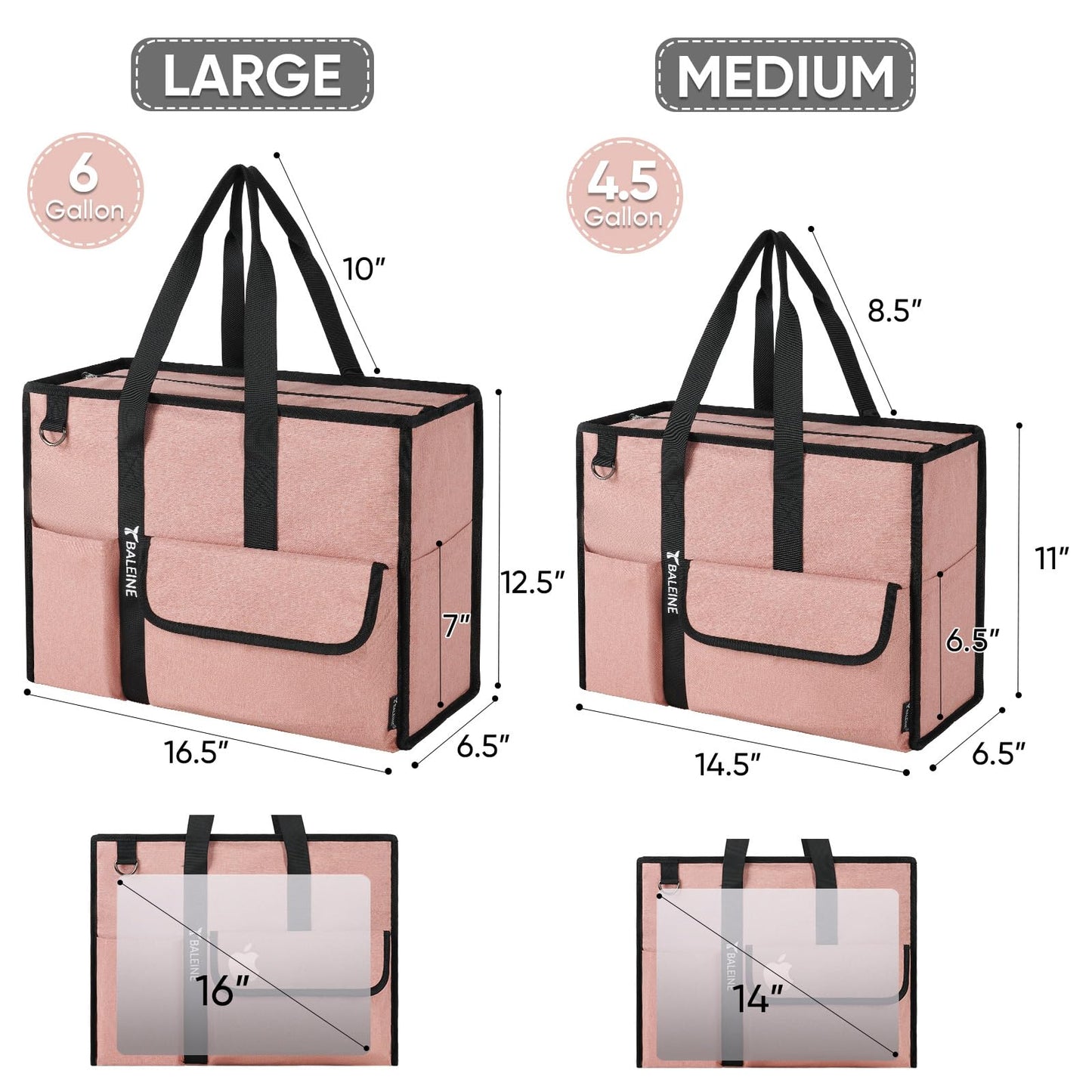 BALEINE Large Utility Tote Bag with Reinforced Bottom, Multi-Pockets and Top Zipper Closure, Perfect for Teachers, Nurses, Travel, Work - Water-Resistant (Medium, Navy)