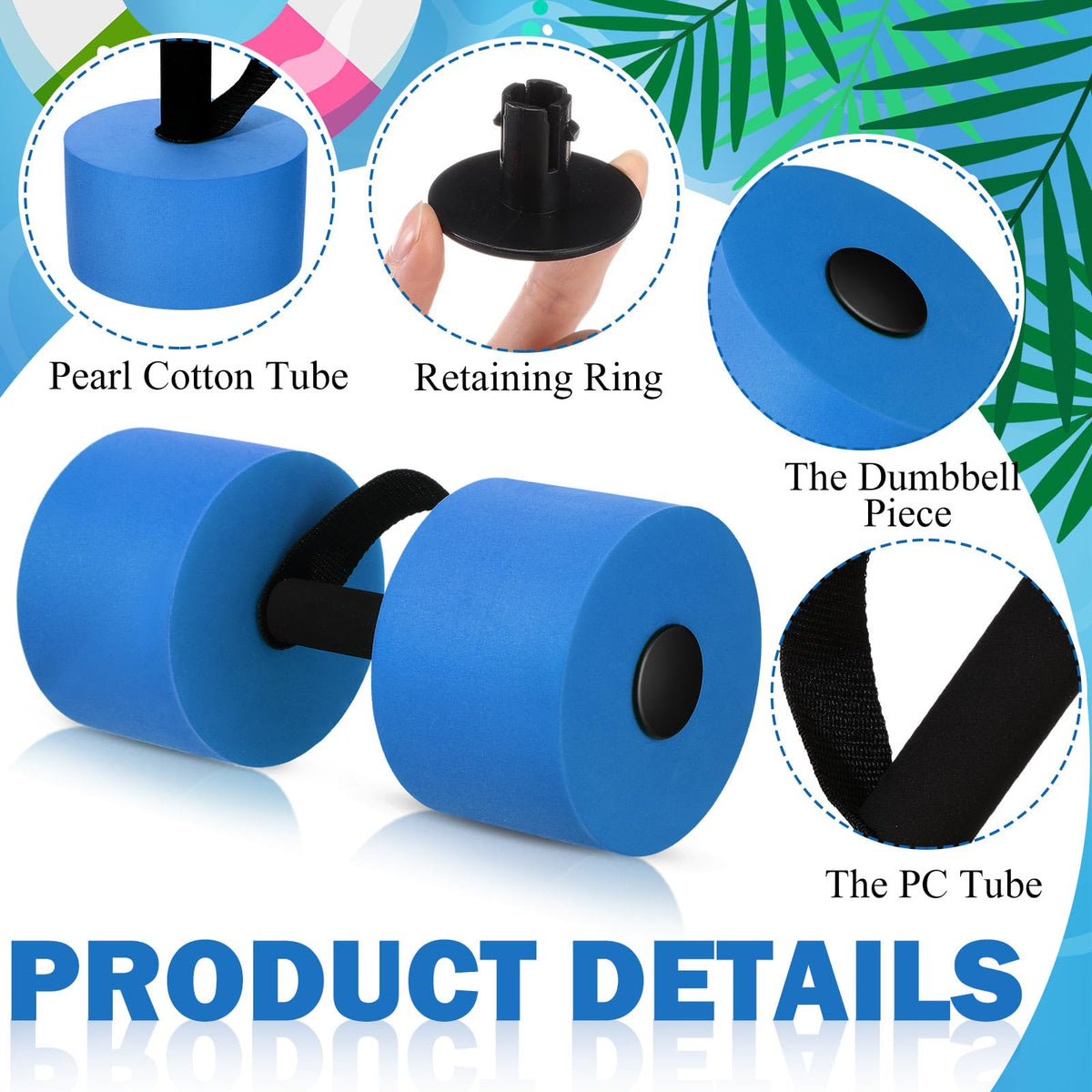 Soulchen Pool Exercise Equipment Water Dumbbells Pool Resistance Aerobic Weights EVA Foam Dumbbell with Handle Strip Assorted Size for Aqua Therapy Water Aerobics Weight Loss Fitness(Azure Glow)