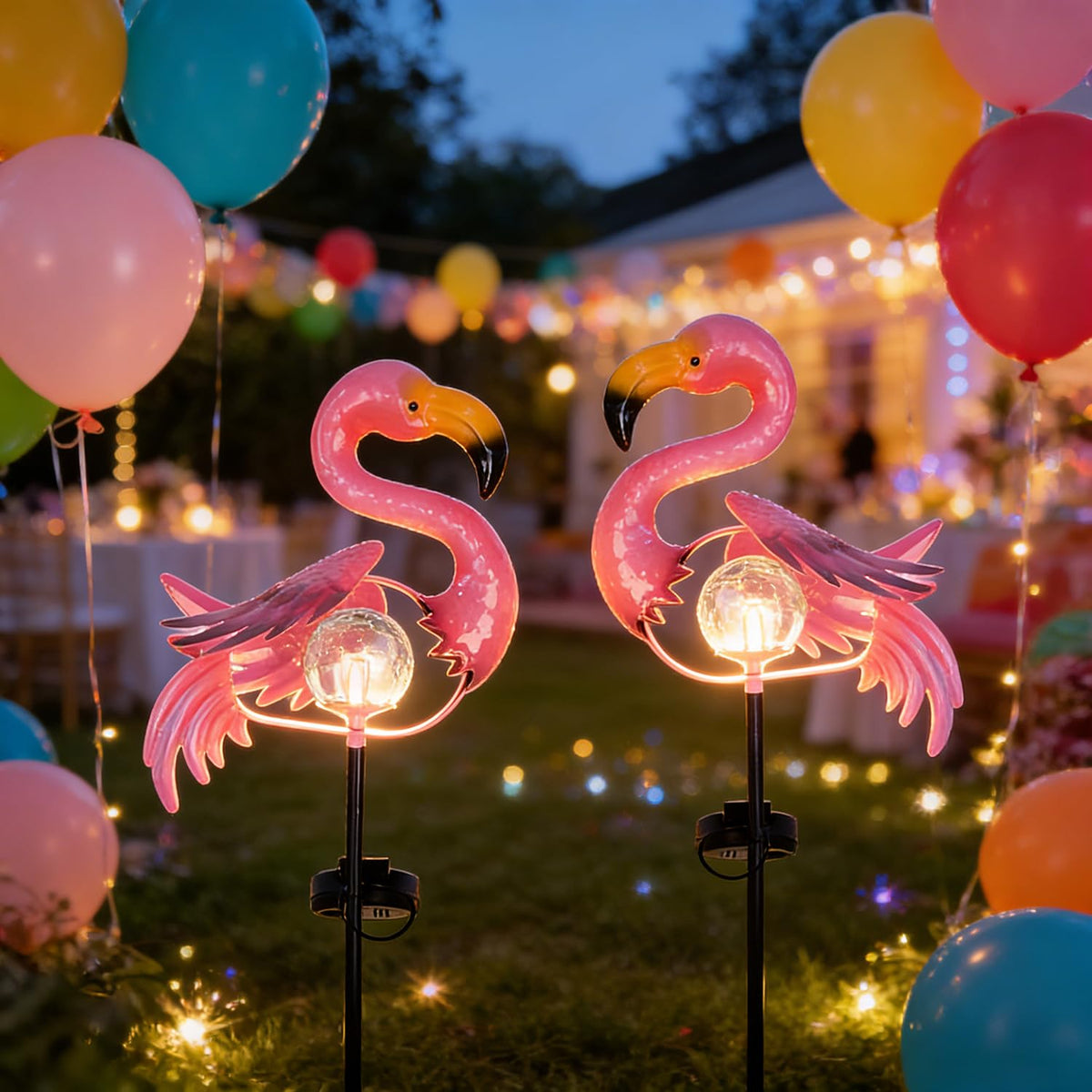Pink Flamingo Lawn Light Garden Decor Solar Lights, for Yard Outdoor Decorations Ground Inserted Outdoor Waterproof Garden Lamp with Crackle Glass Ball LED (Warm White)