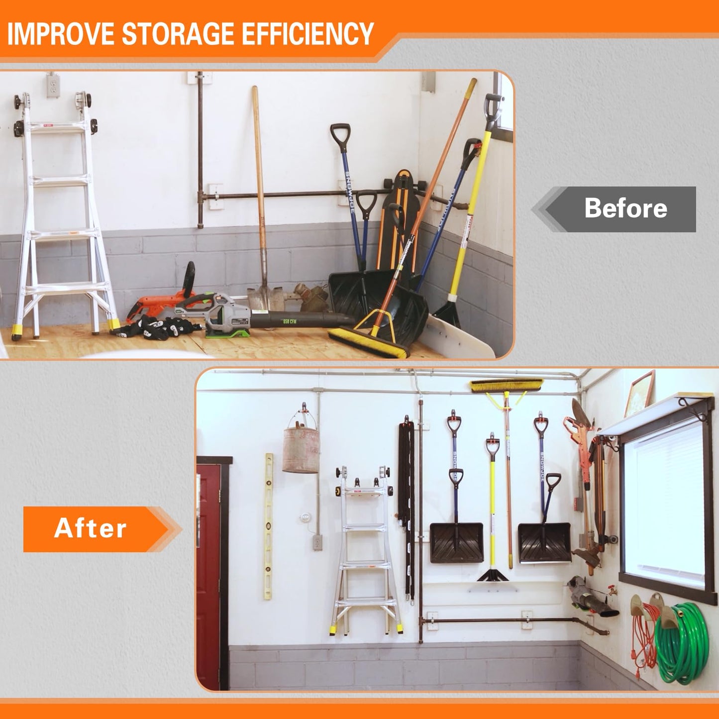 HUPBIPY Heavy Duty Garage Hooks 4 Pack, J Shaped Hanger, Wall Mounted Storage System, Power and Garden Tool Organizer, for Hanging Ladders, Bikes Tires, Hose, Bulk Items