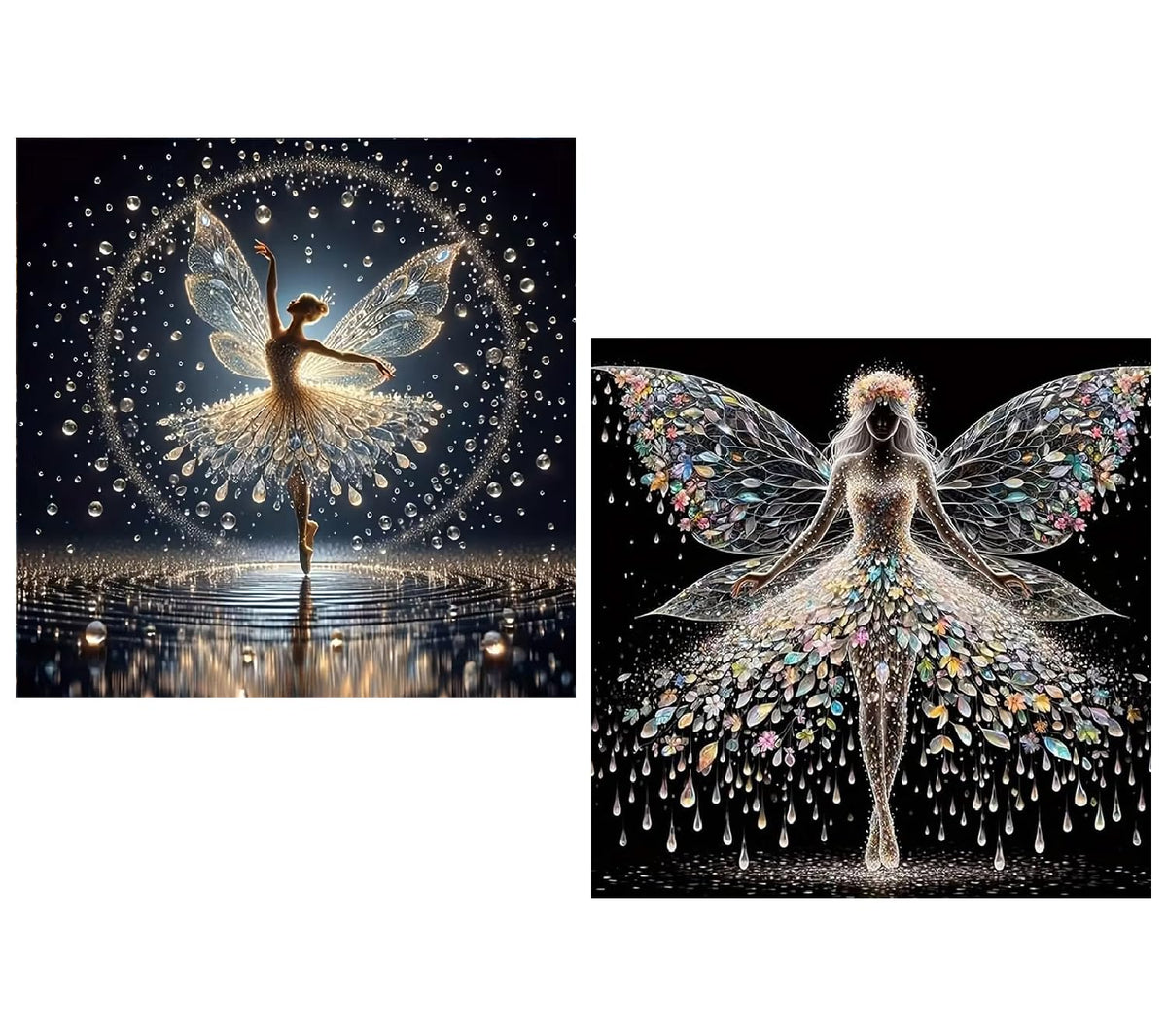 KYOQFVN 2 Pack Angel Diamond Painting Kits for Adults, 5D Colourful Angel Wings Fairy Diamond Art Kits for Adults, Round Full Drill Gem Art Painting Kits for Wall Decor 14x14 Inch