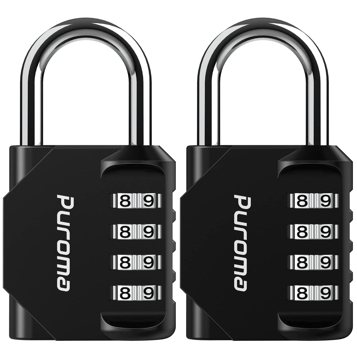 Puroma 2 Pack Combination Lock 4 Digit Padlock for School Gym Locker, Sports Locker, Fence, Toolbox, Case, Hasp Storage (Black & Code Window)