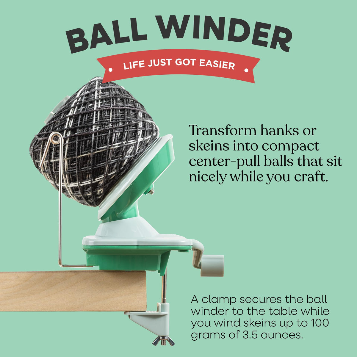 Knit Picks Yarn Winding Bundle - Yarn Ball Winder (Green) and Birch Wooden Yarn Swift